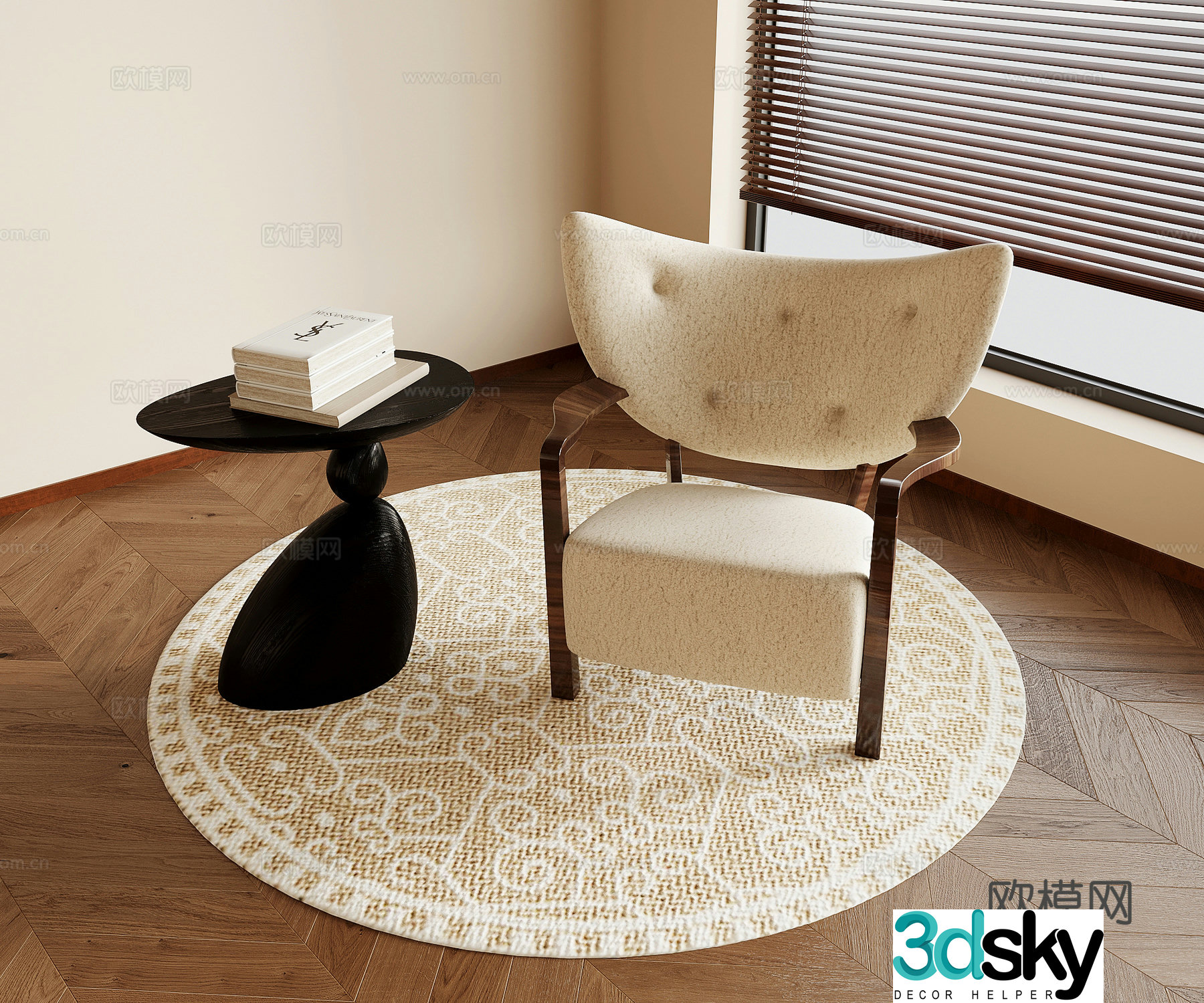 Medium style leisure chair side 3D model