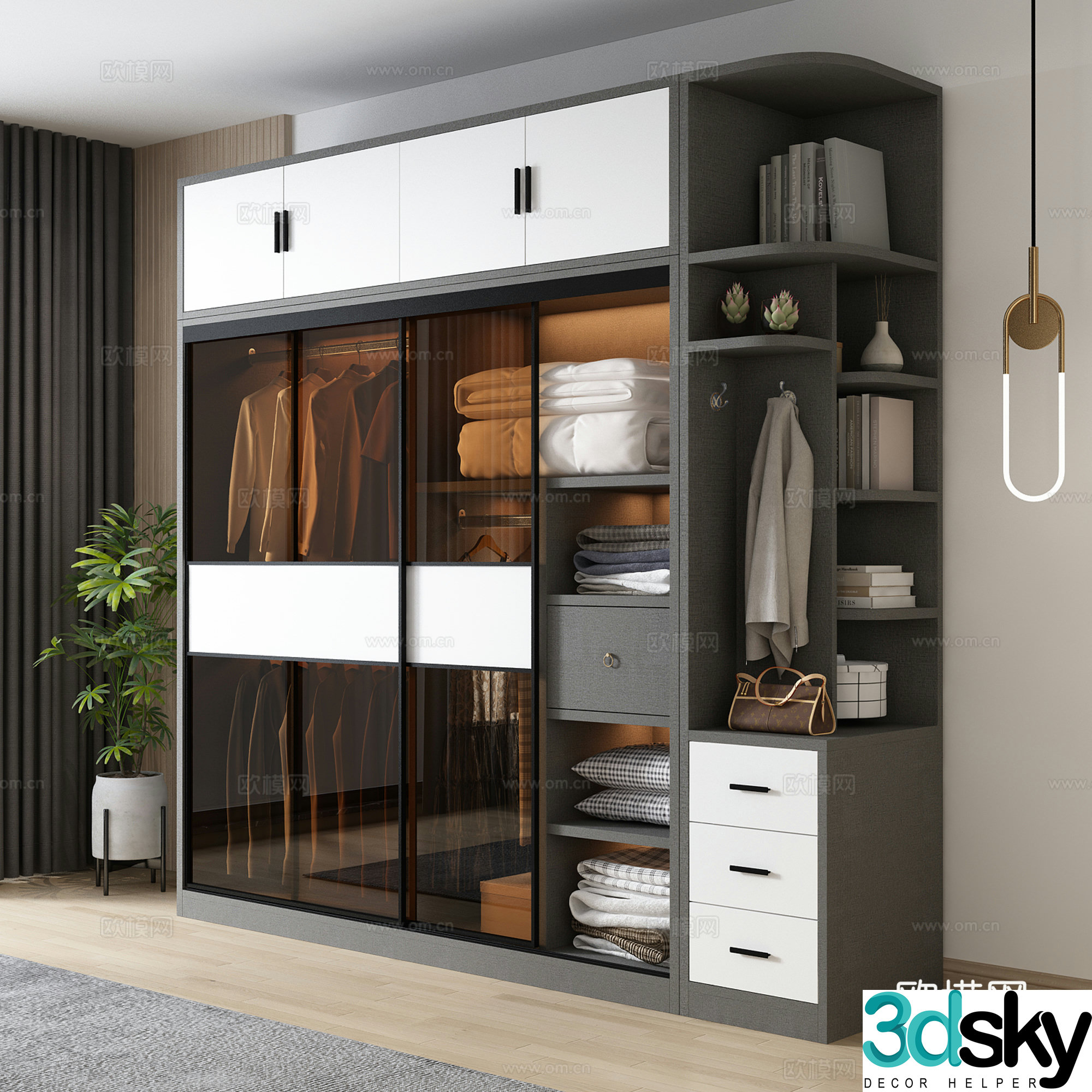 Light luxury windshield sliding door wardrobe 3d model