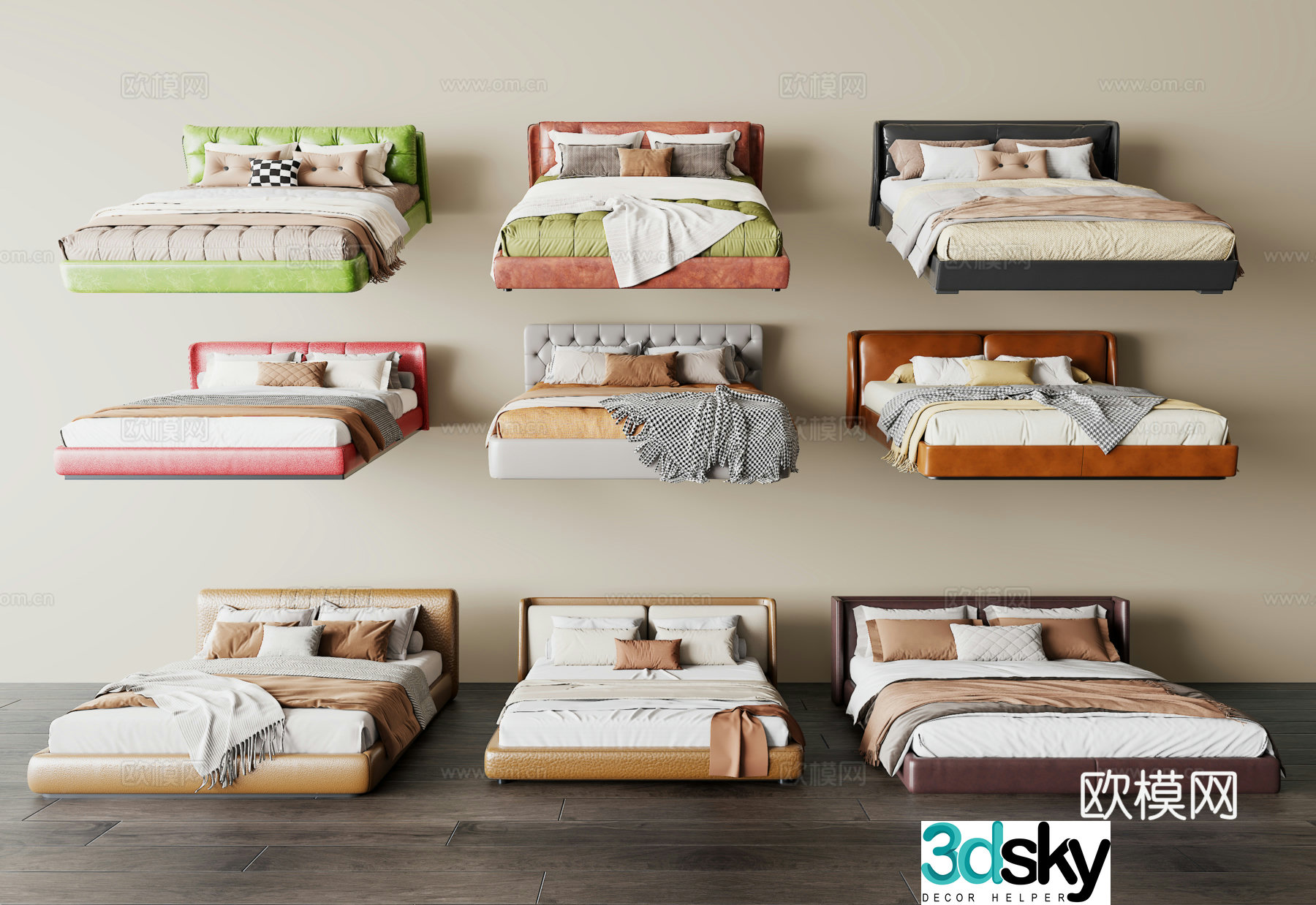 Modern Italian double bed leather bed 3d model