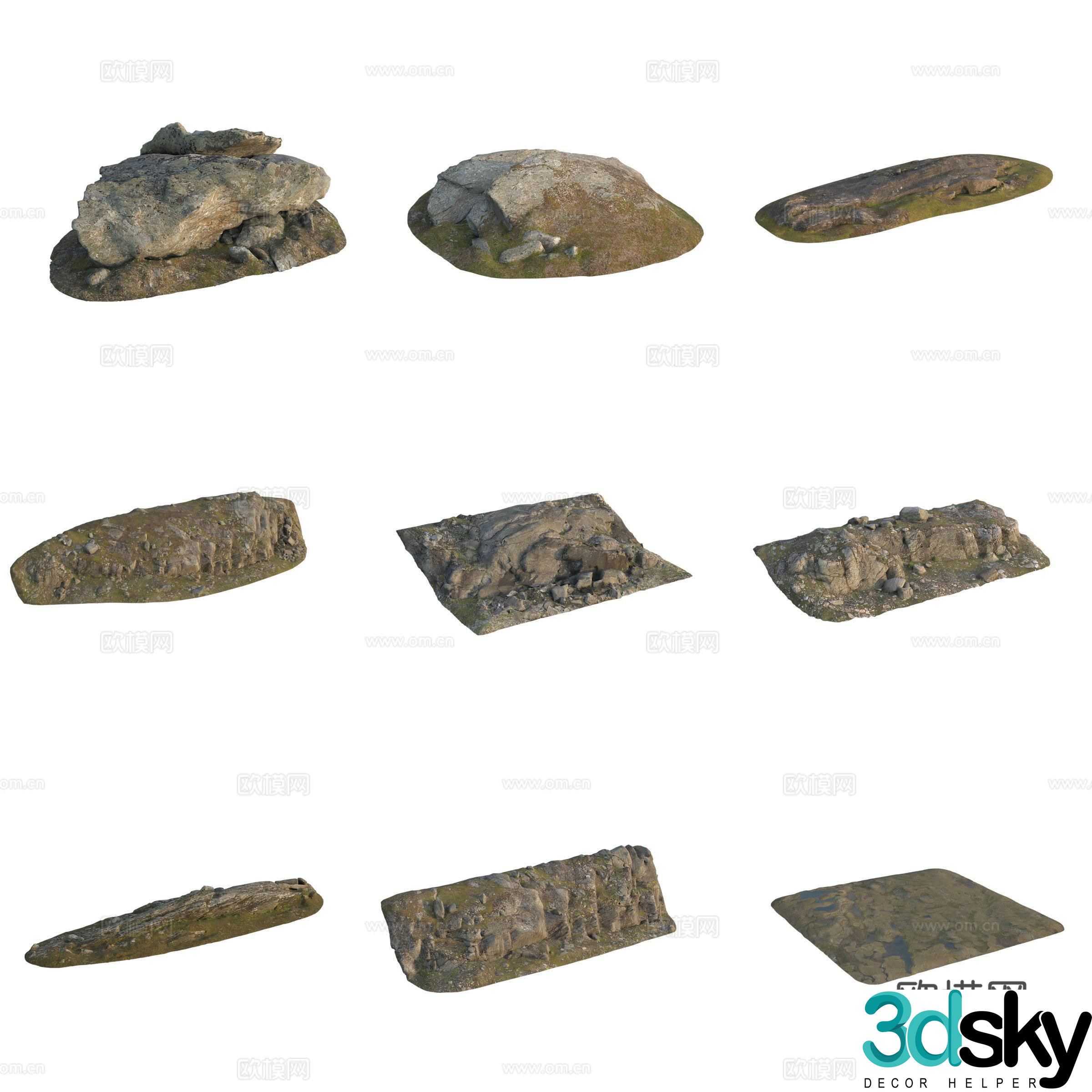 Moss Stone Boulder Rock 3D Model