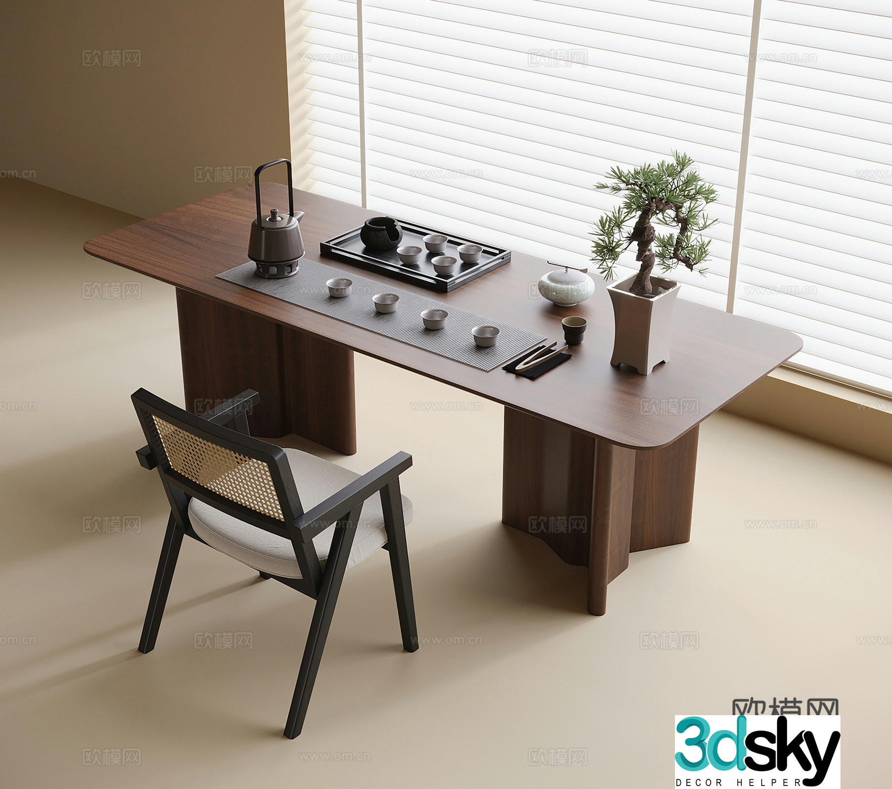 Modern tea table and chairs tea set ornaments tea table 3d model