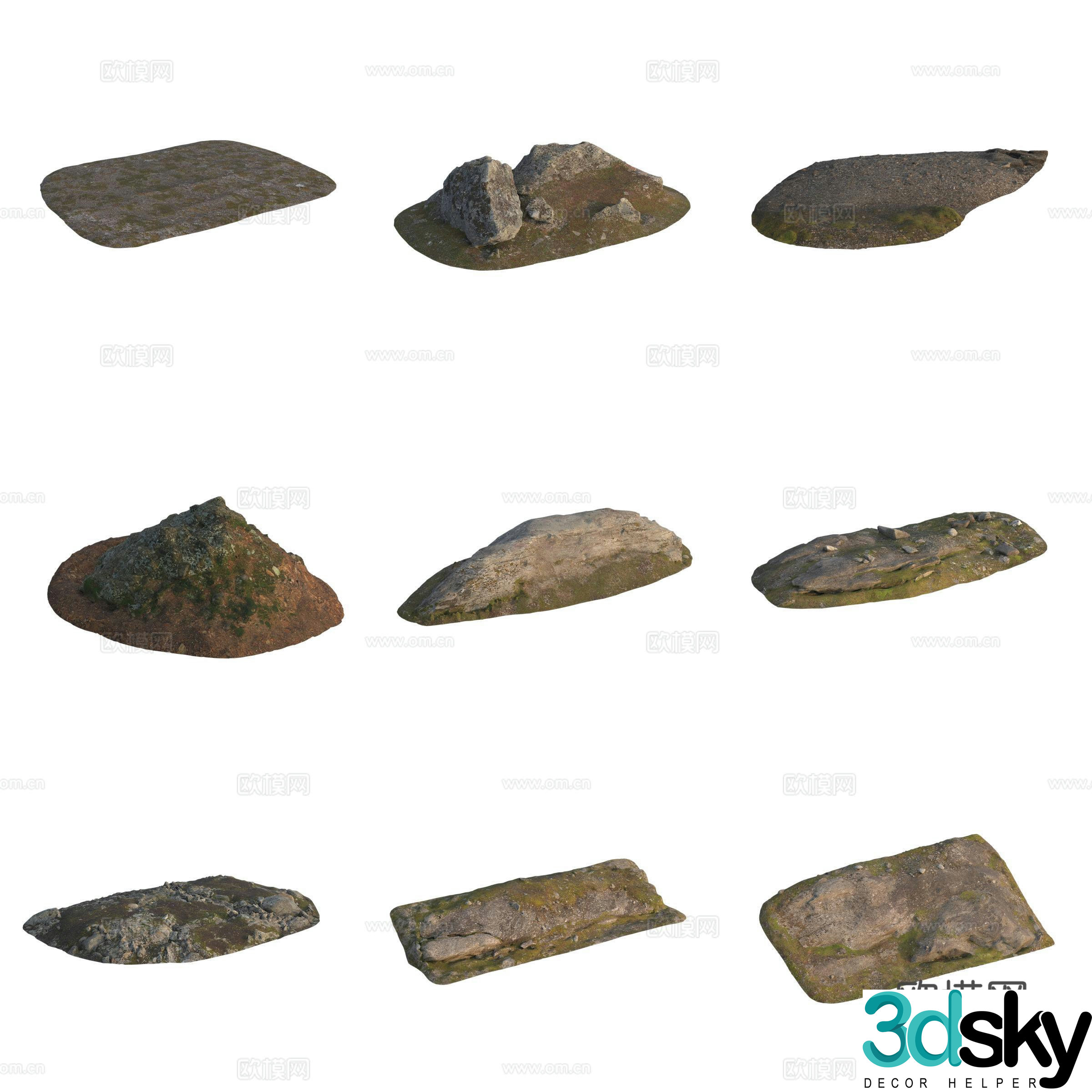 Moss Stone Boulder Rock 3D Model