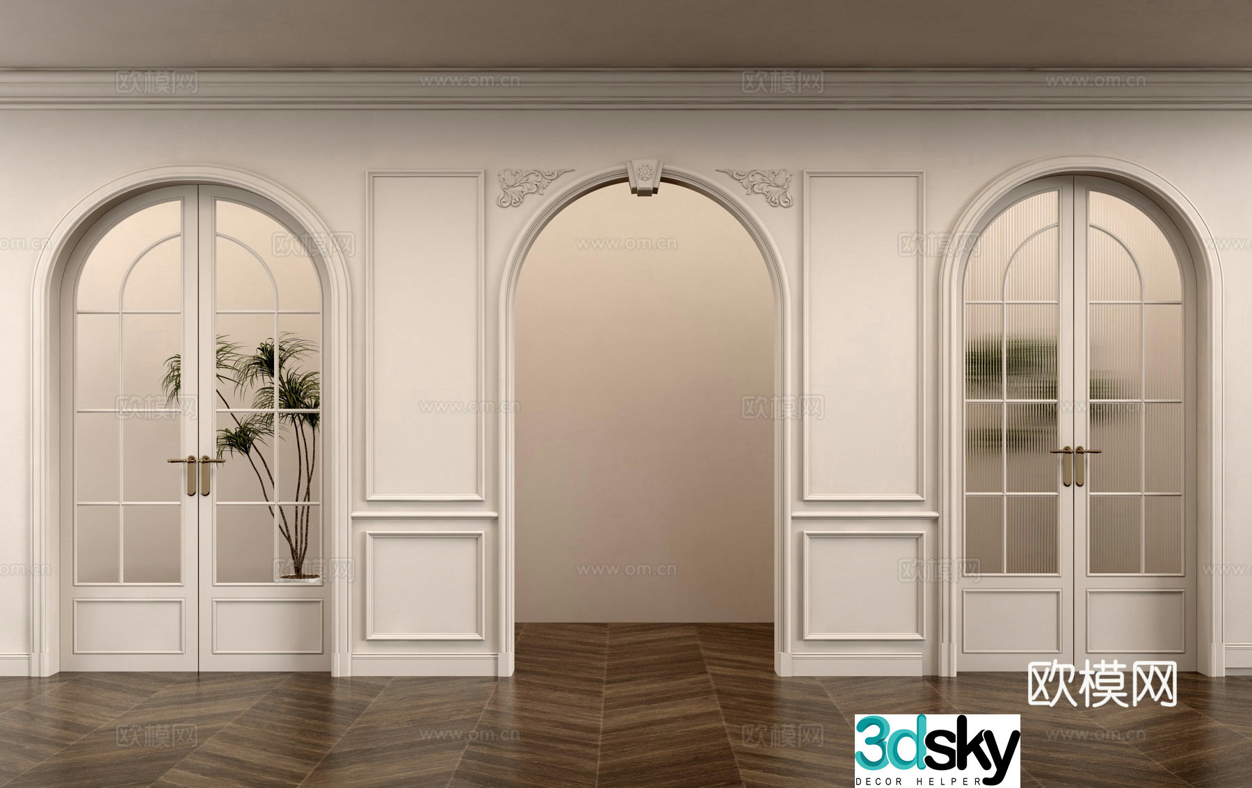 French American glass door door door 3D model