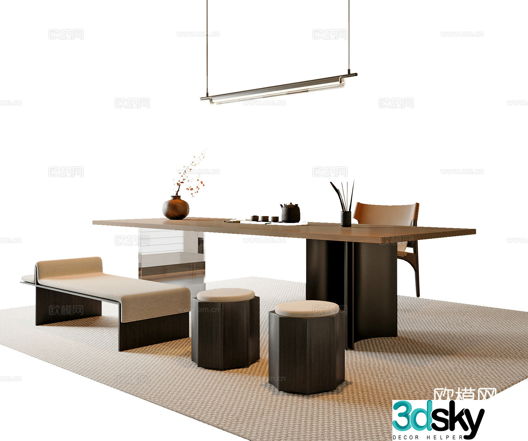 New Chinese style Chinese tea table and chair combination New Chinese style chandeliers Tea room accessories ornaments Tea table Song style 3D model
