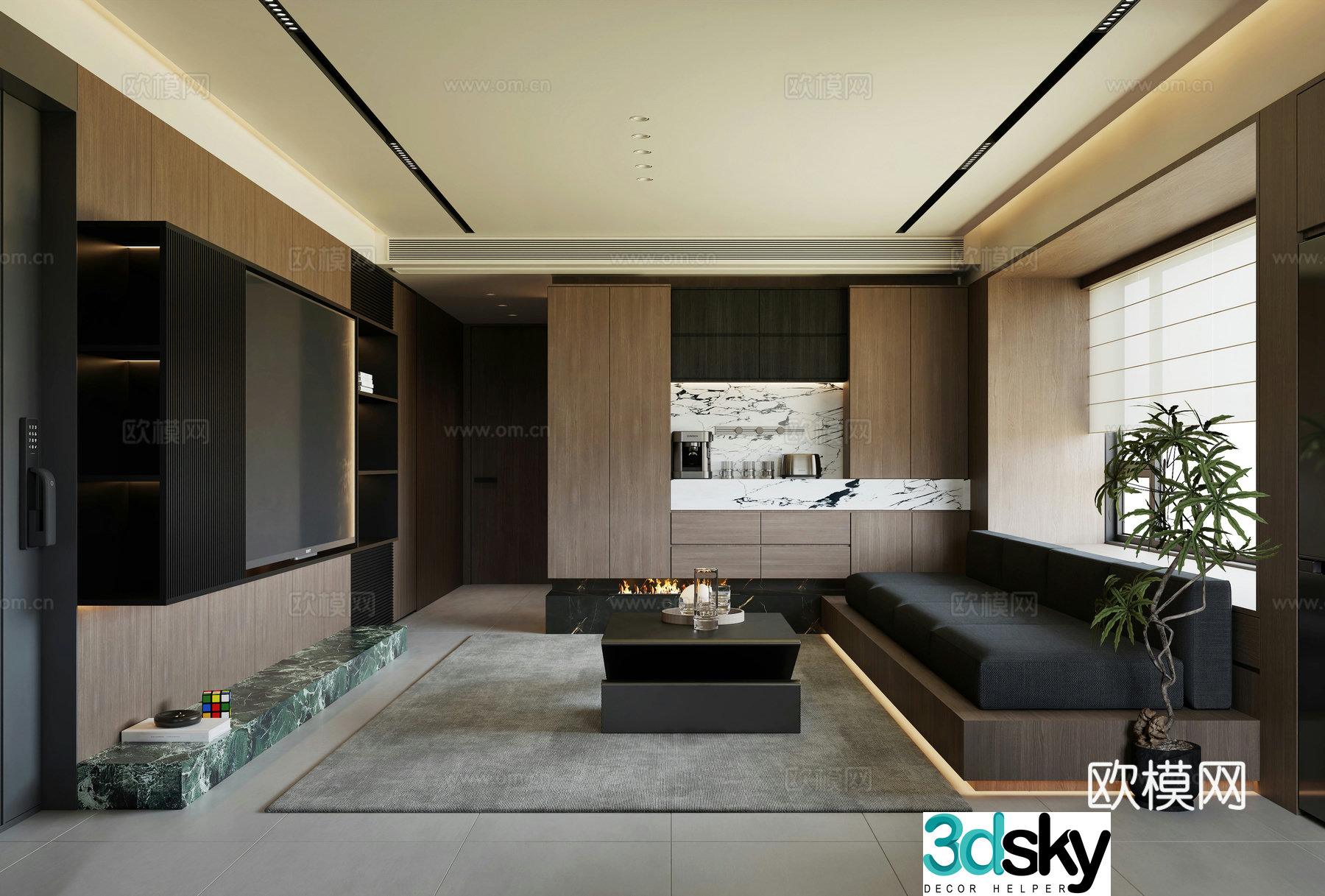 Modern living room combination sofa dining table dark wind dark wind wine cabinet Hong Kong style Italian 3D model