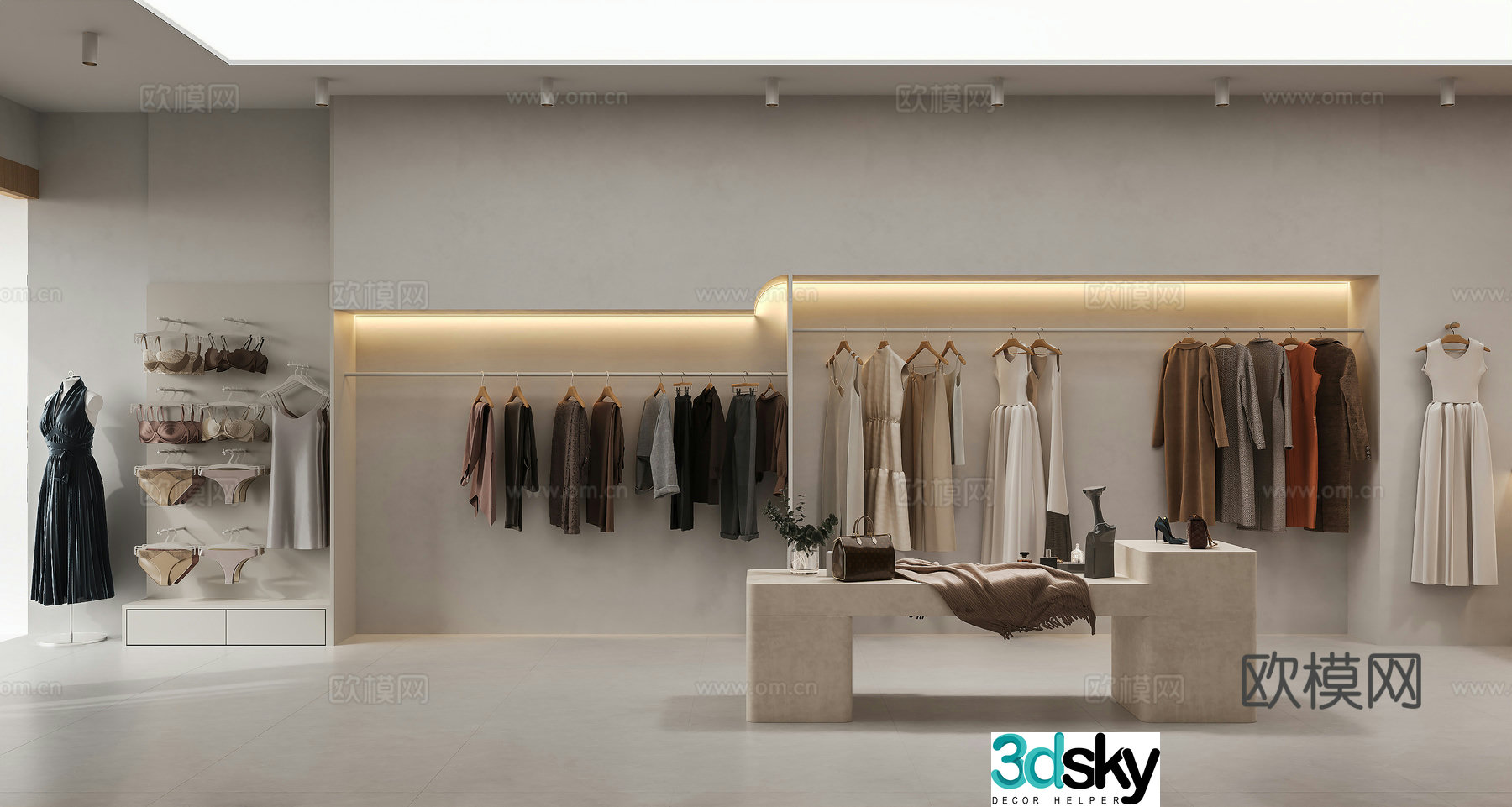 Modern clothing store locker room women clothing store clothes bag skirt simple 3d model