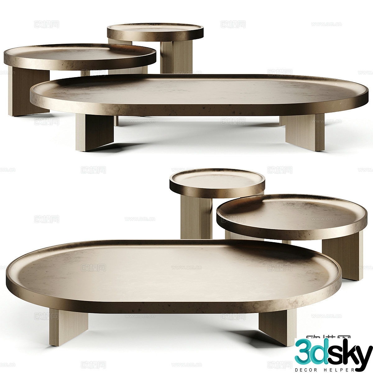 Light luxury tea table coffee table combination metal tea table round table round side table sofa tea table sofa 3D model