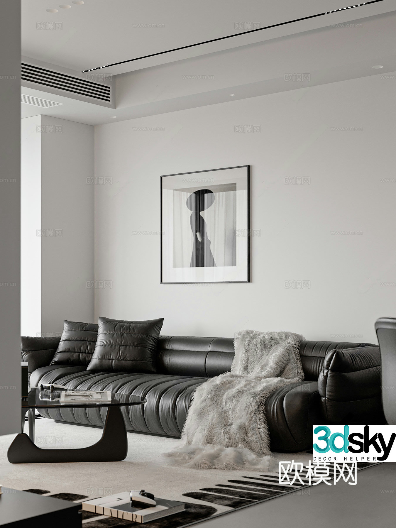 Modern simple home living room high-end gray living room sunken living room black and white gray living room 3D model no main lights