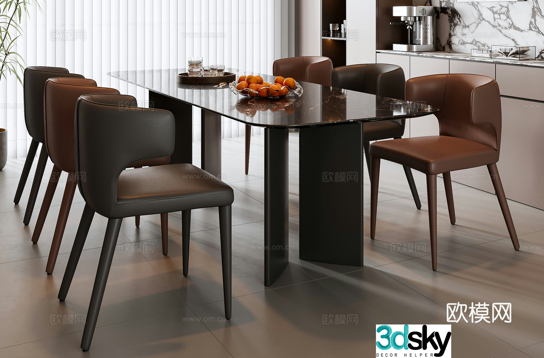 Italian dining table and chair combination 3D model