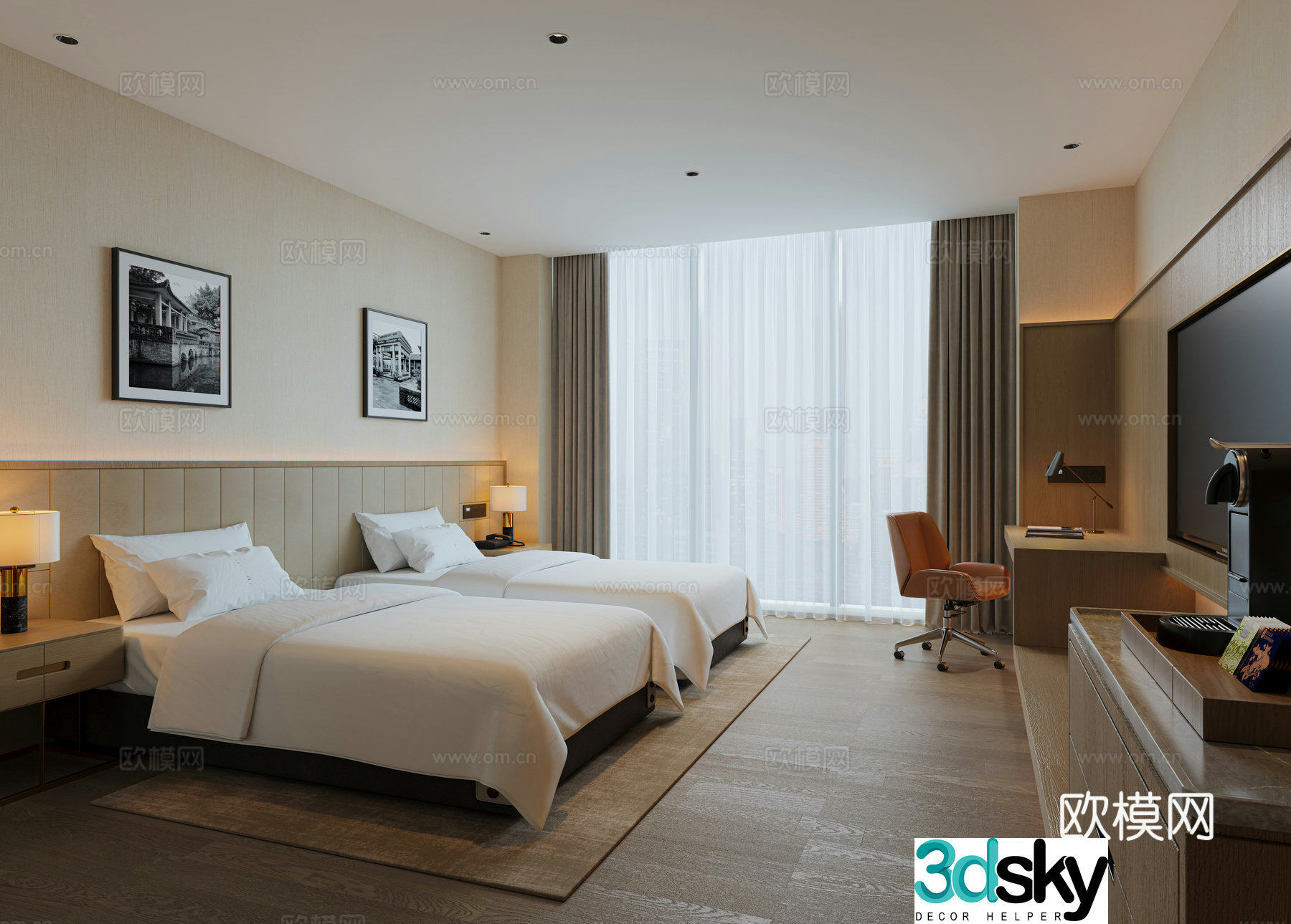Modern hotel room standard room double room 3d model