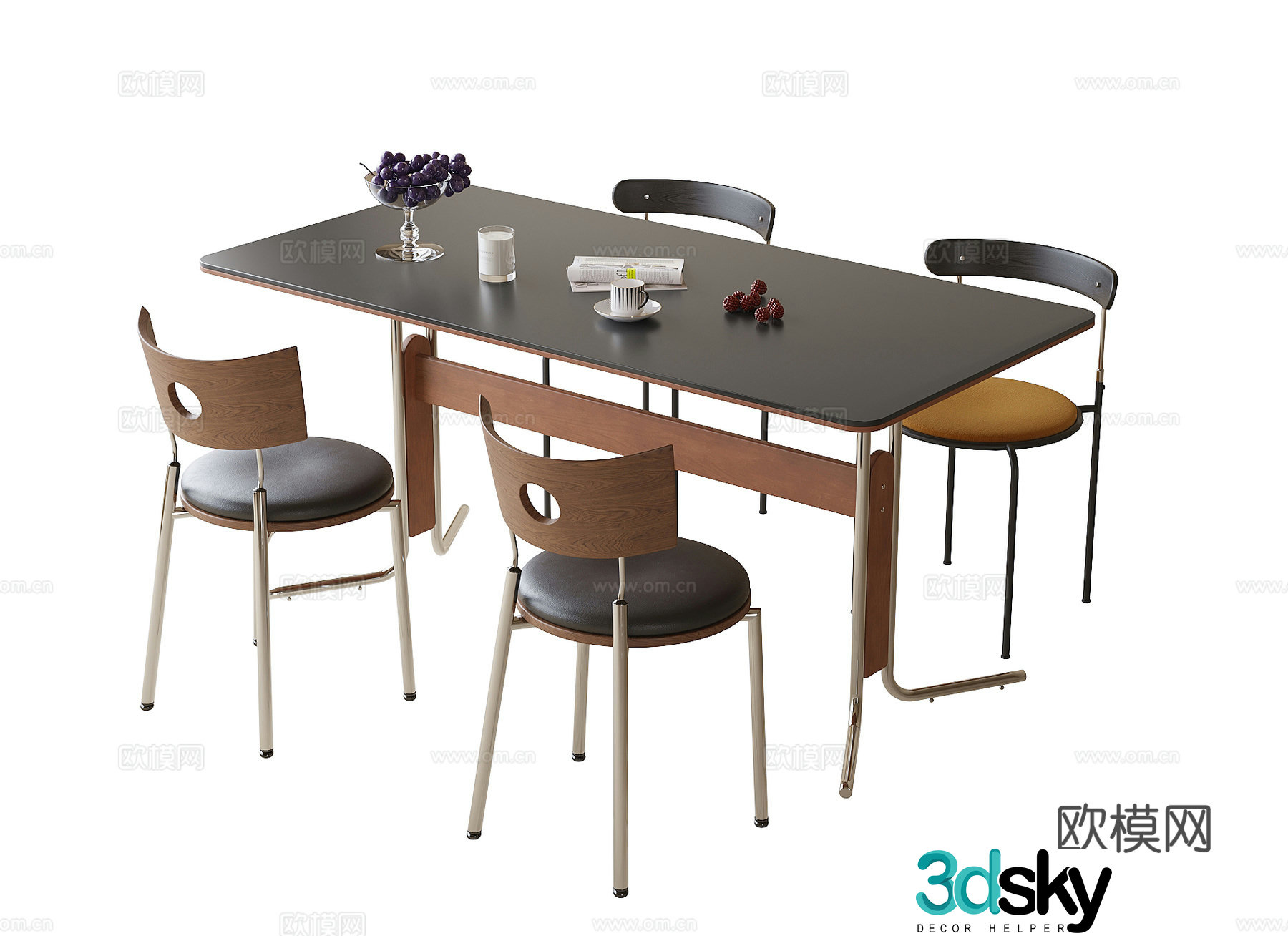 Modern dining table and chair dining chair single chair 3d model