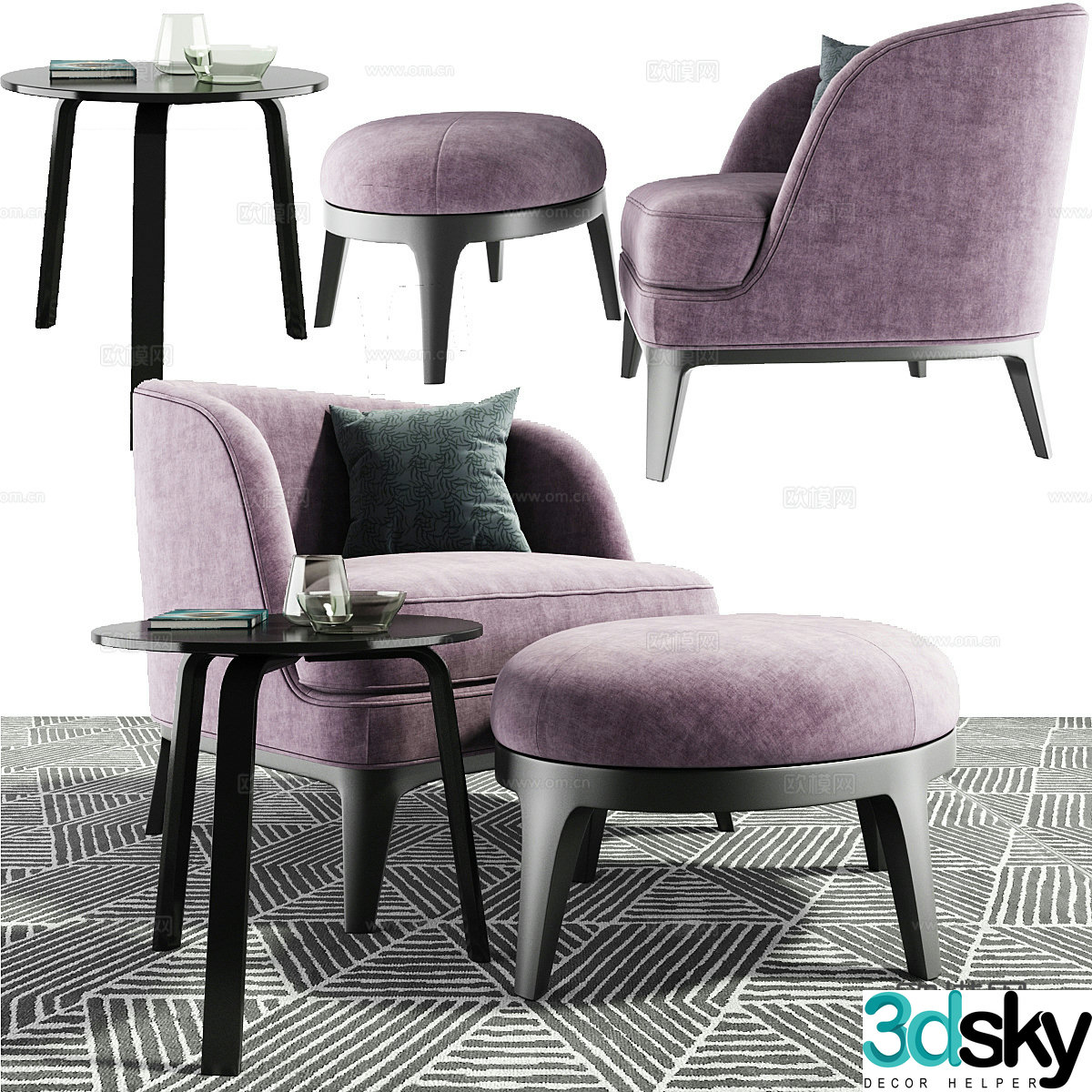 Single sofa footstool side 3D model