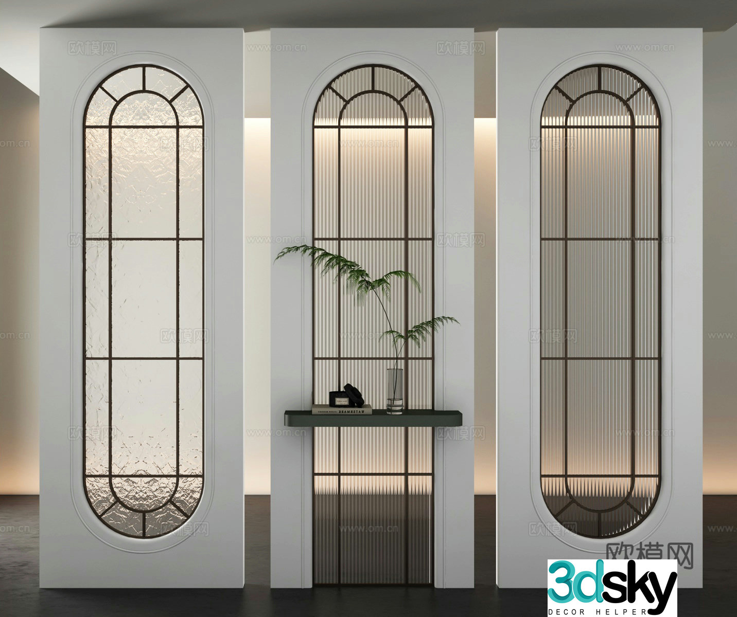French American style entrance glass partition Changhong glass texture glass 3d model
