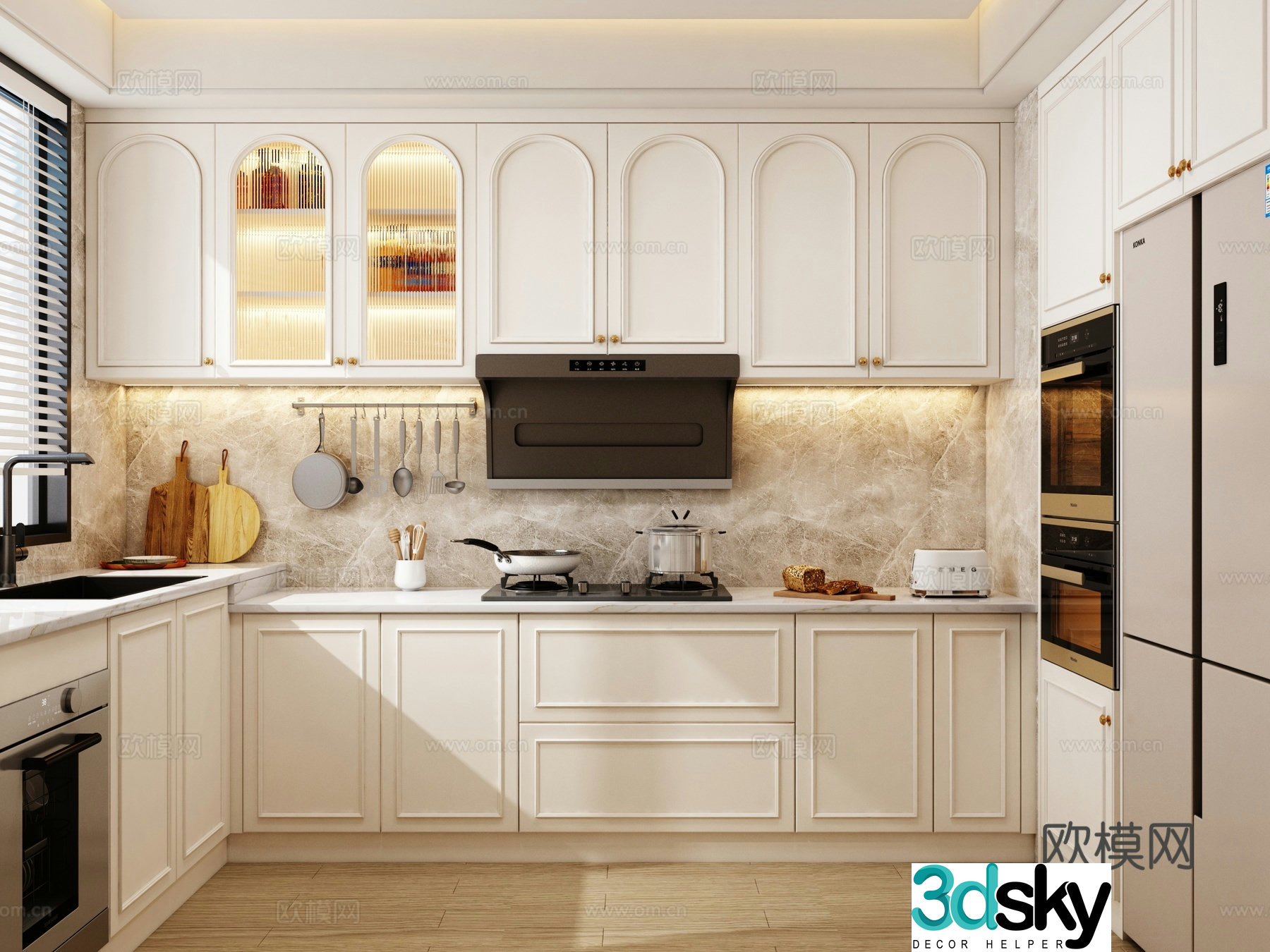 Modern simple European cabinet European cabinet U-shaped cabinet cream bloat cabinet French cabinet 3d model