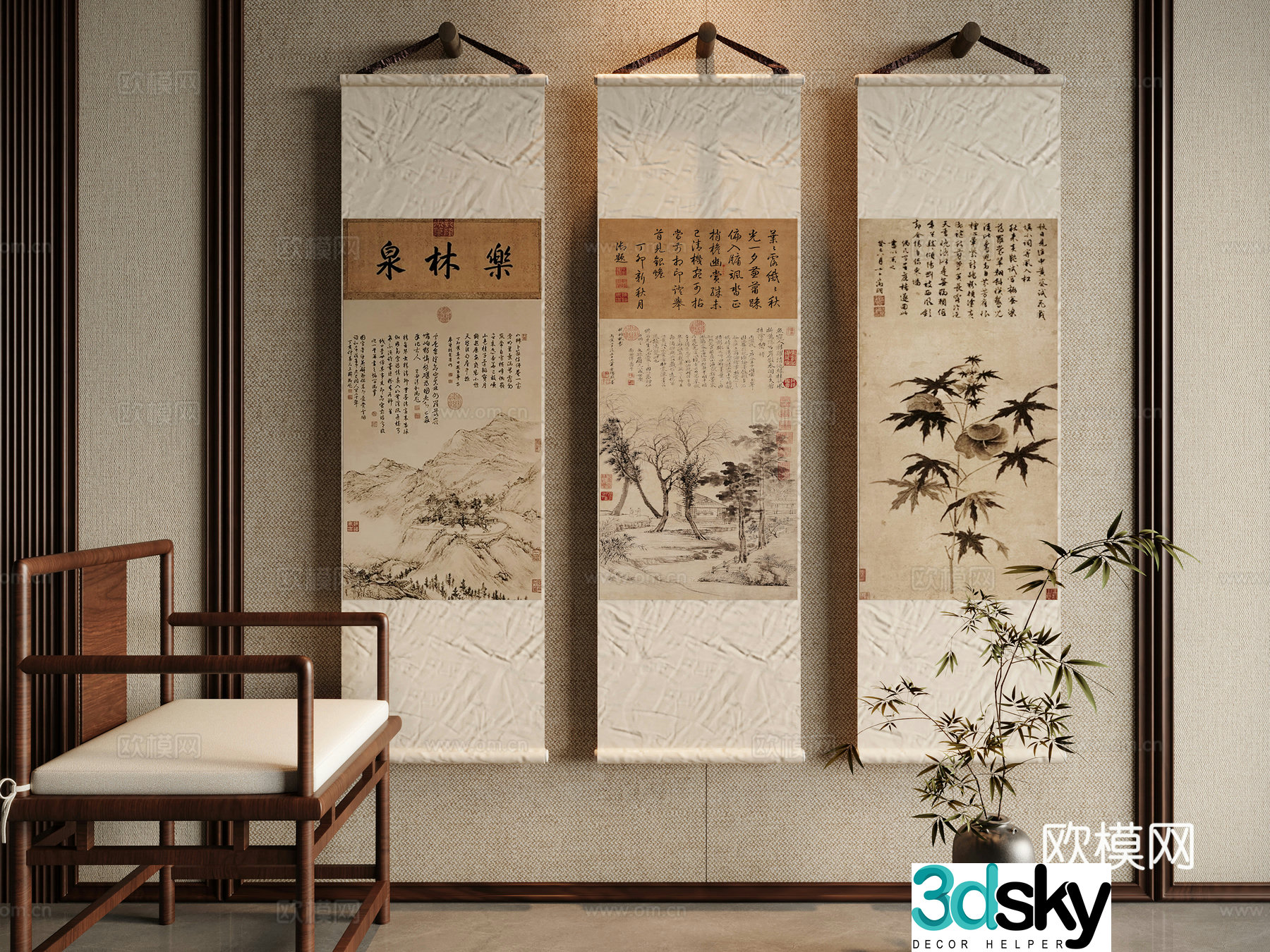 Song style aesthetic decorative painting 3d model
