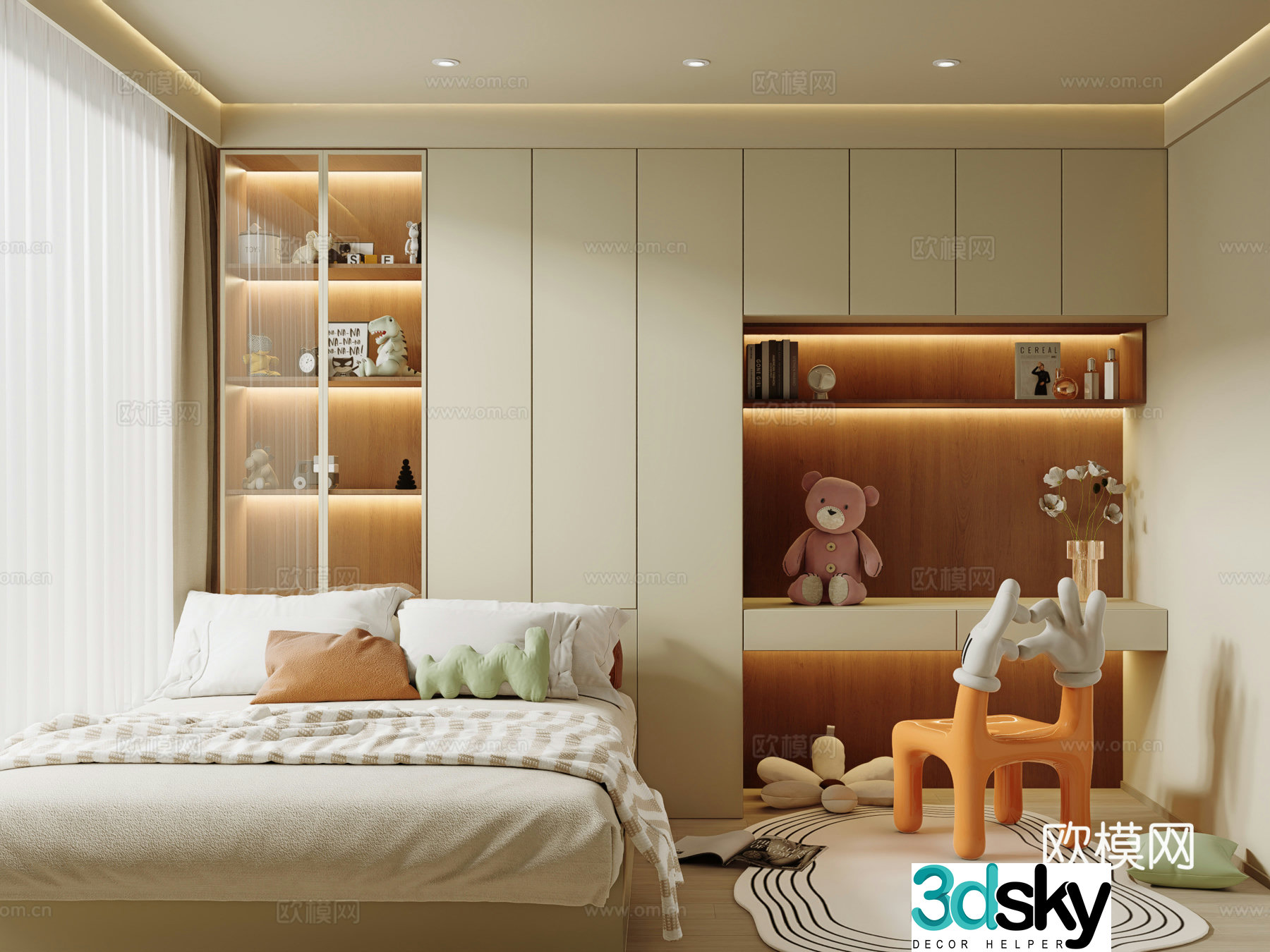 Modern cream tatami bedroom second bedroom 3d model