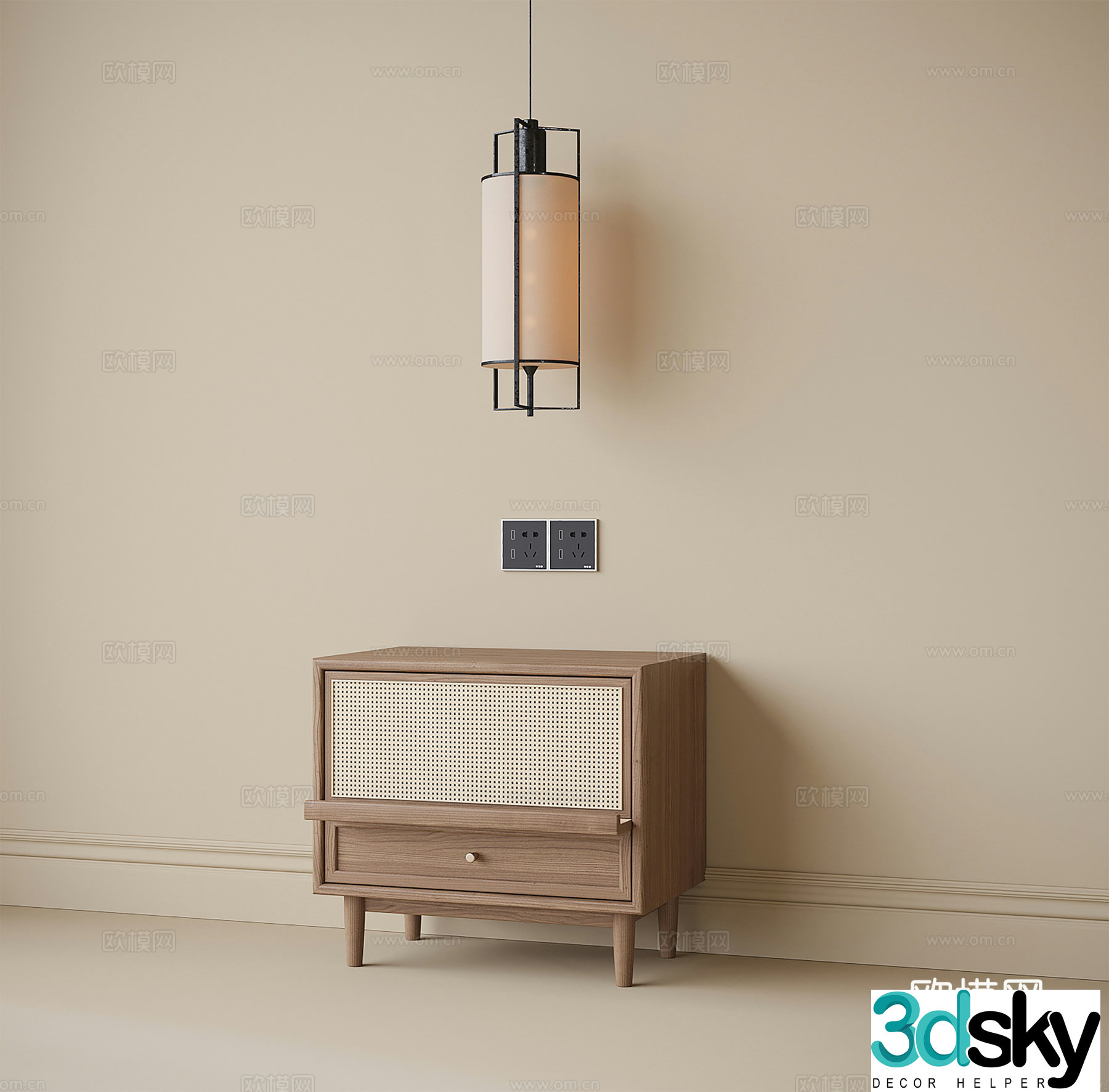 New Chinese style bedside table bedside chandelier 3D model