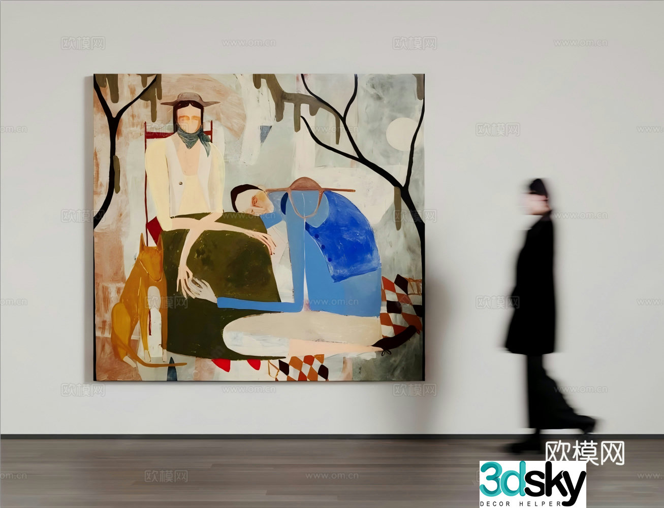 Modern art hanging painting woman 3d model