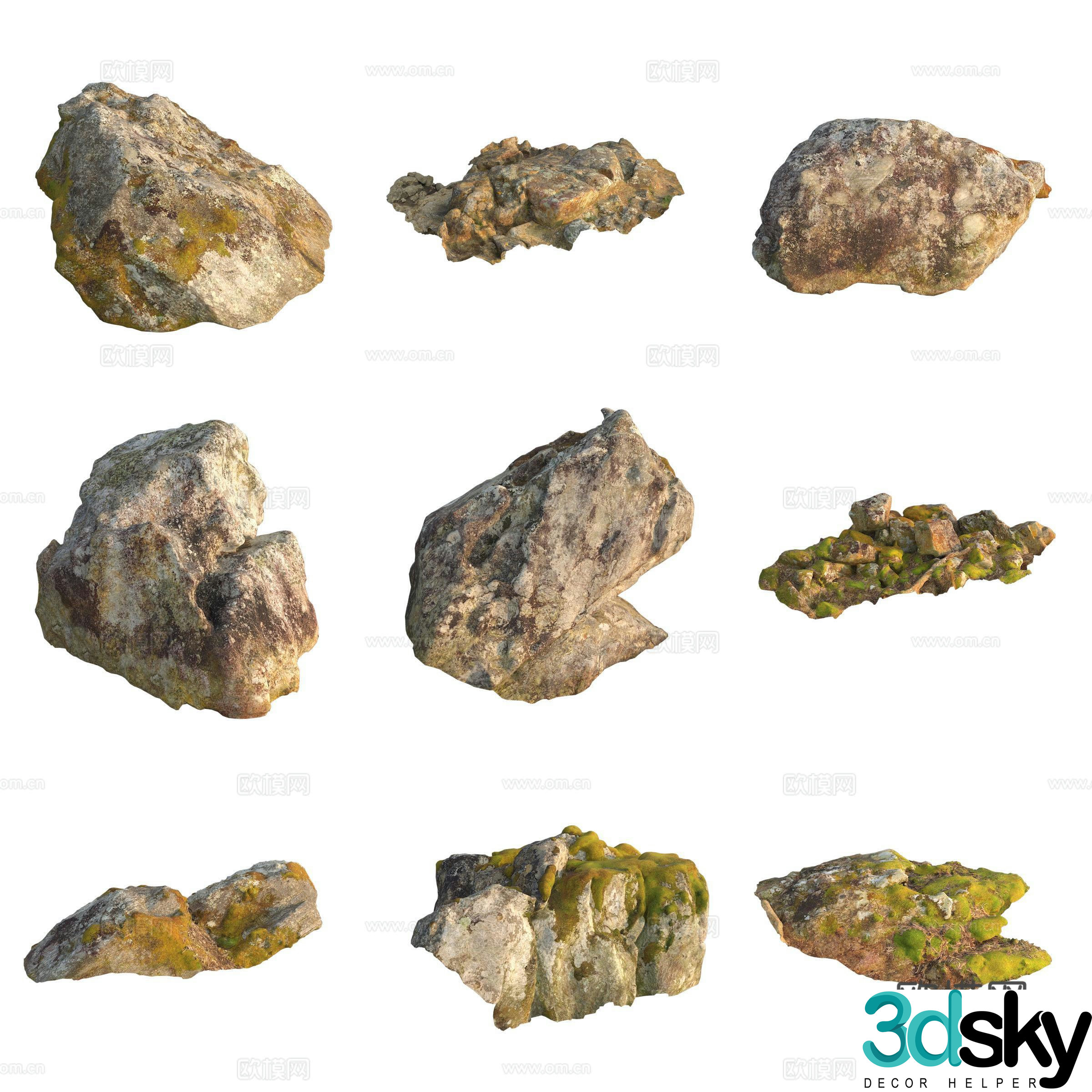 Moss Stone Boulder Rock 3D Model