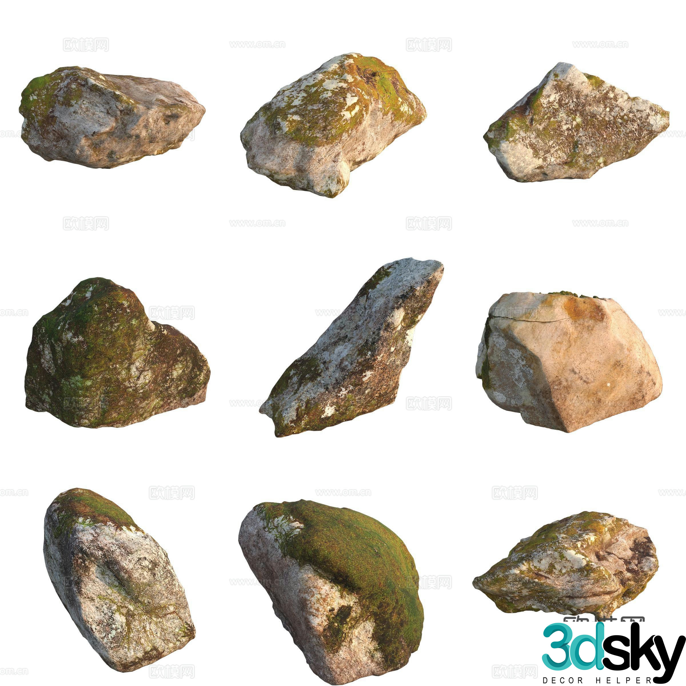 Moss Stone Boulder Rock 3D Model