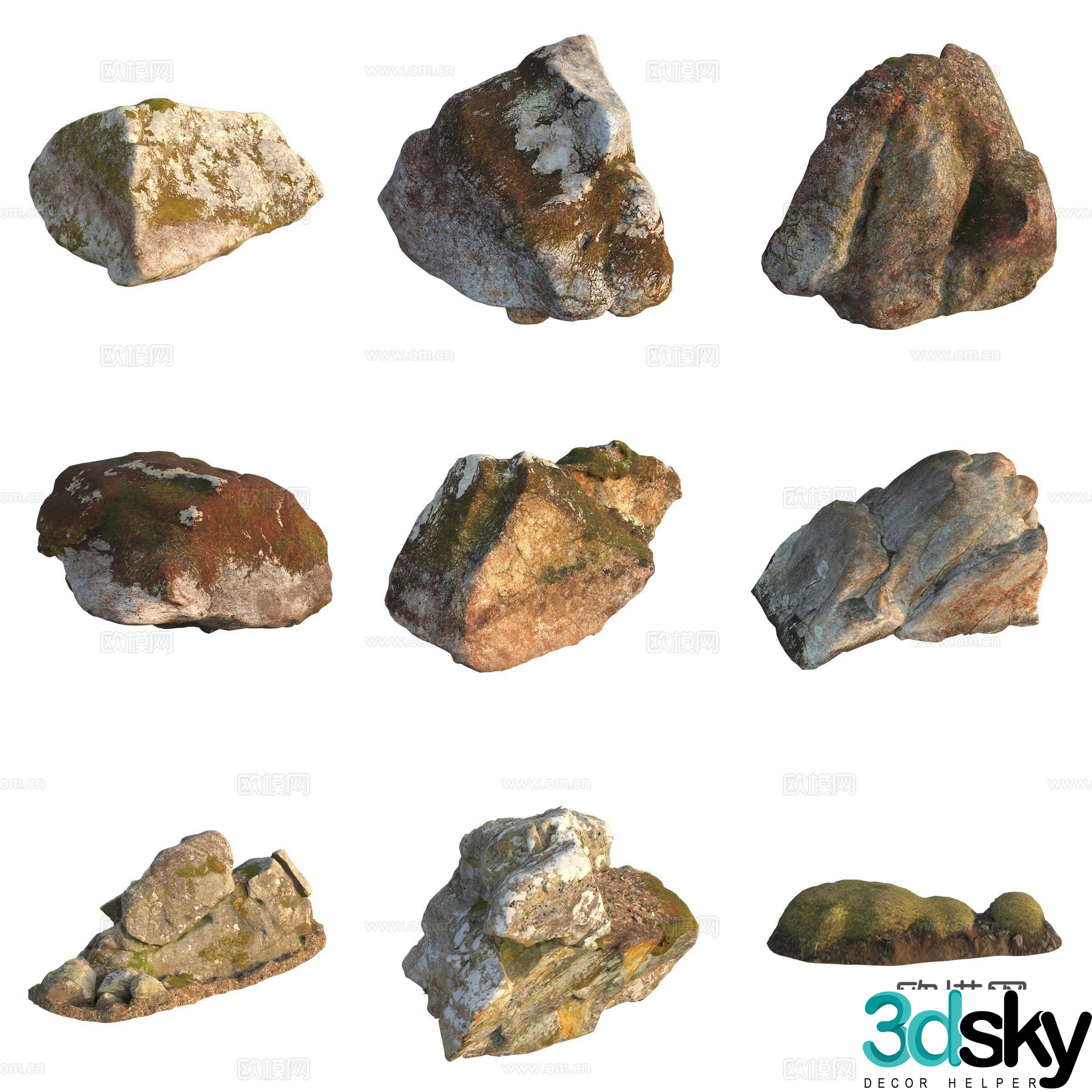Moss Stone Boulder Rock 3D Model