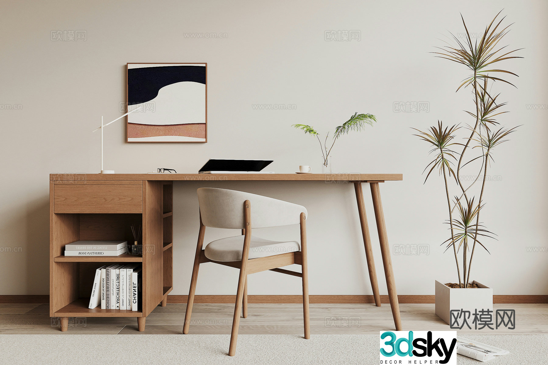 Modern desk and chair 3d model