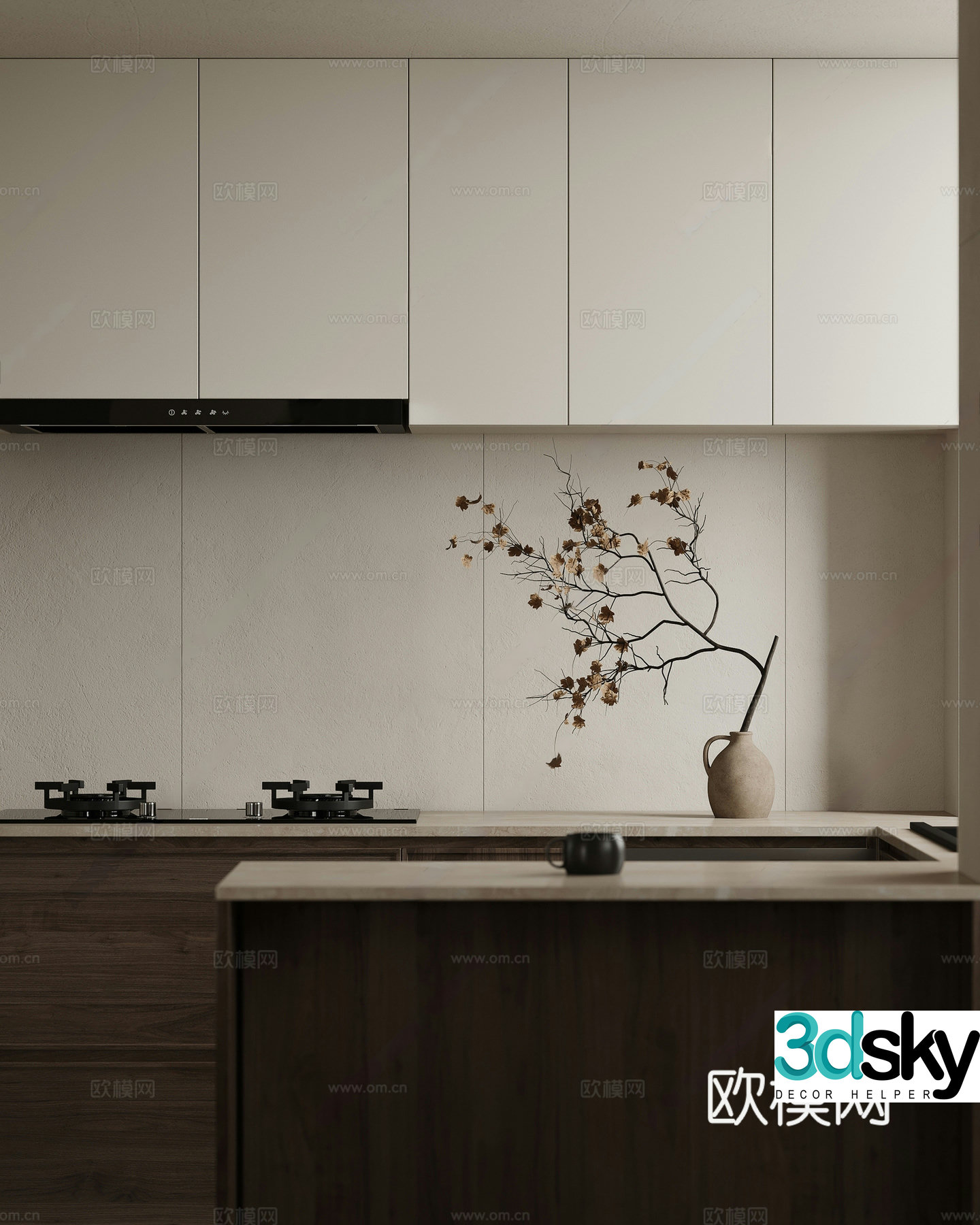 New Chinese style modern open kitchen Restaurant kitchen Semi-open kitchen Island kitchen Bar 3D model