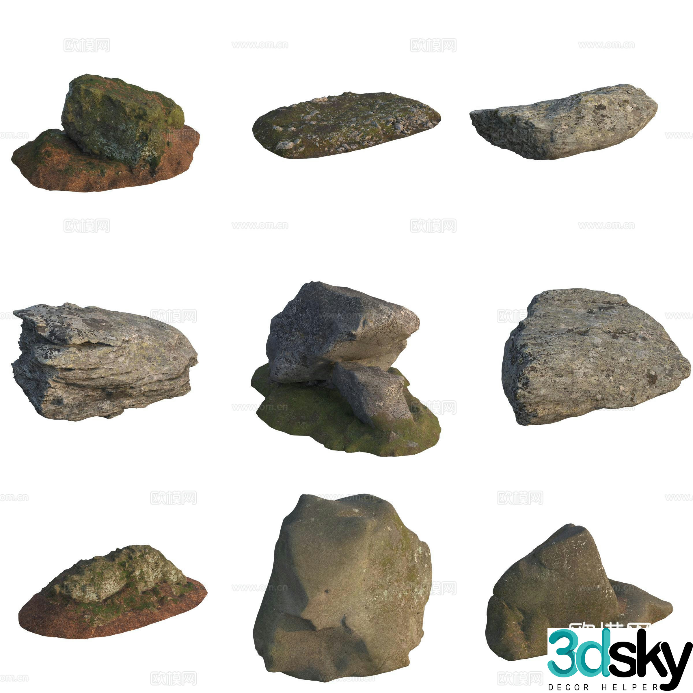 Moss Stone Boulder Rock 3D Model