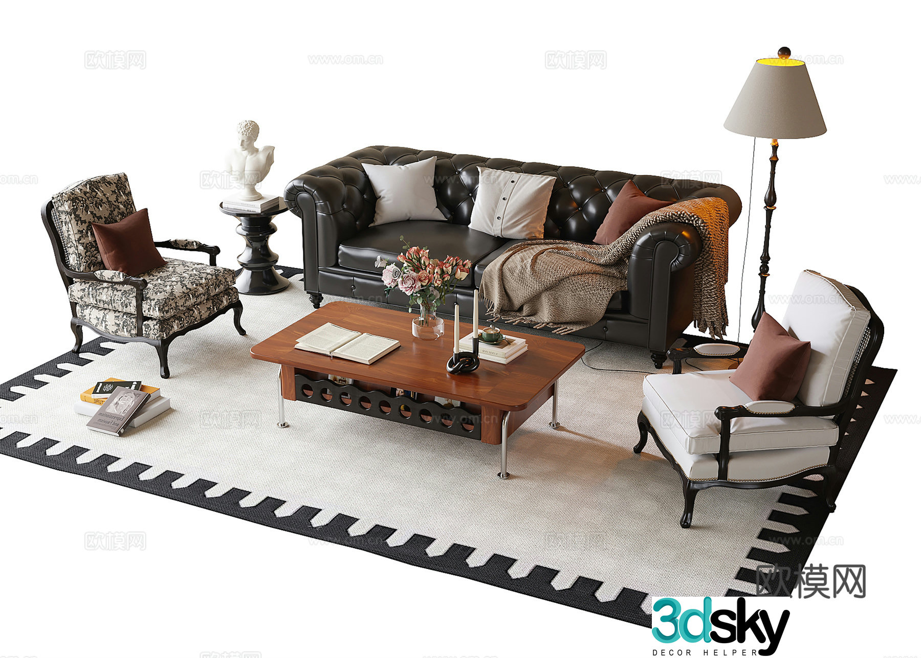 French sofa coffee table combination coffee table leisure chair 3d model