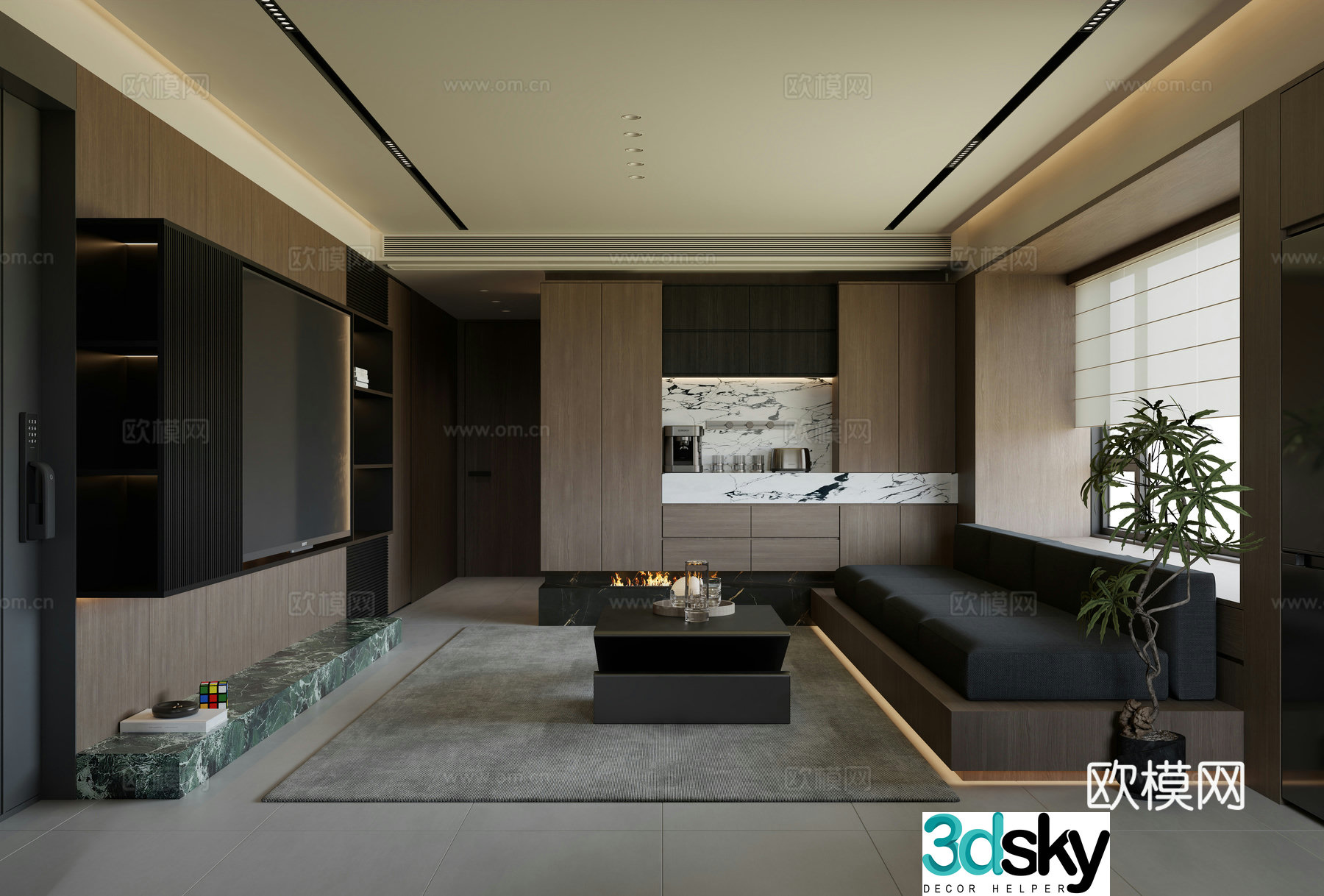 Italian light luxury living restaurant 3D model