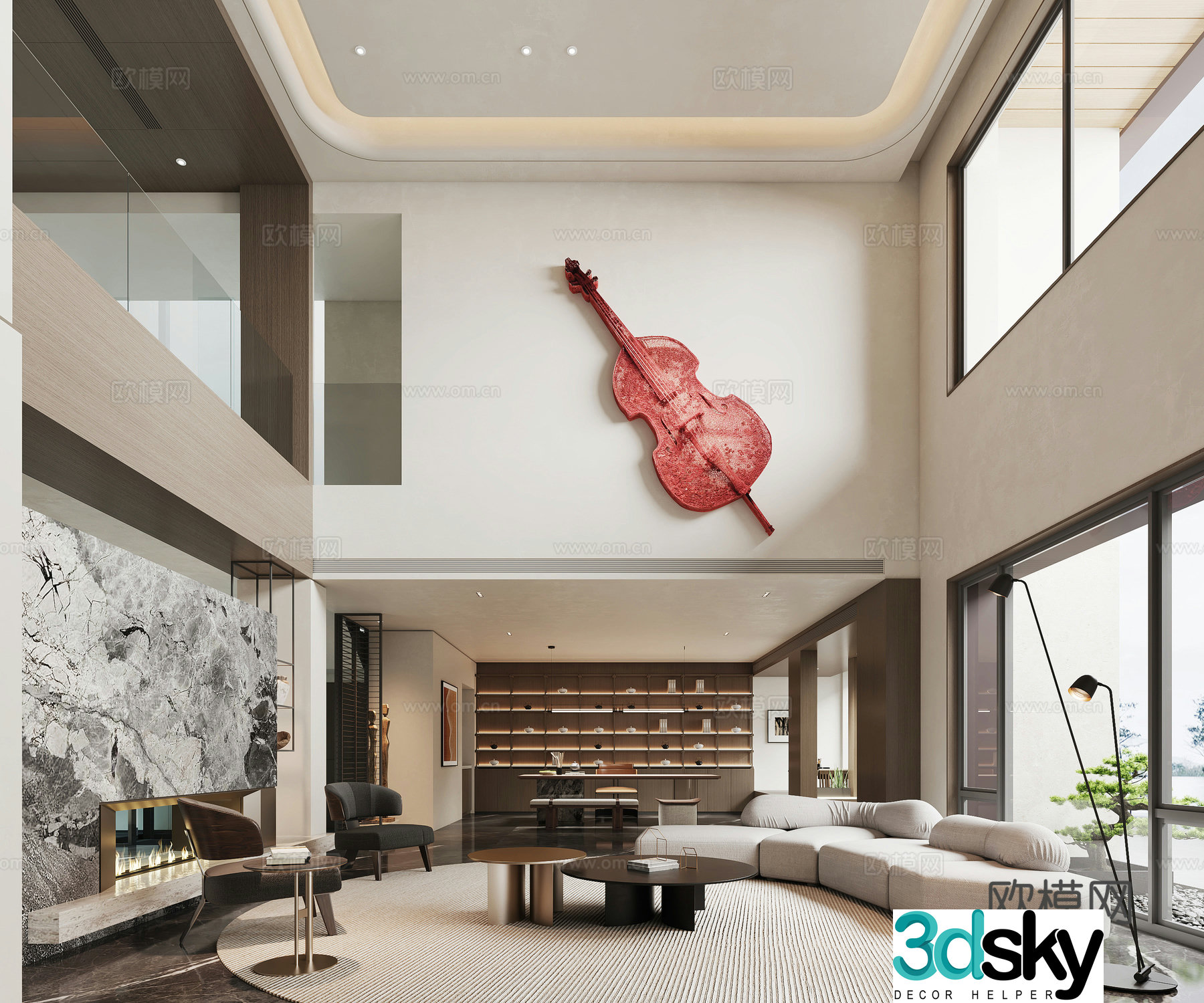 Modern empty living room sofa and tea table combination tea table and chair combination 3D model