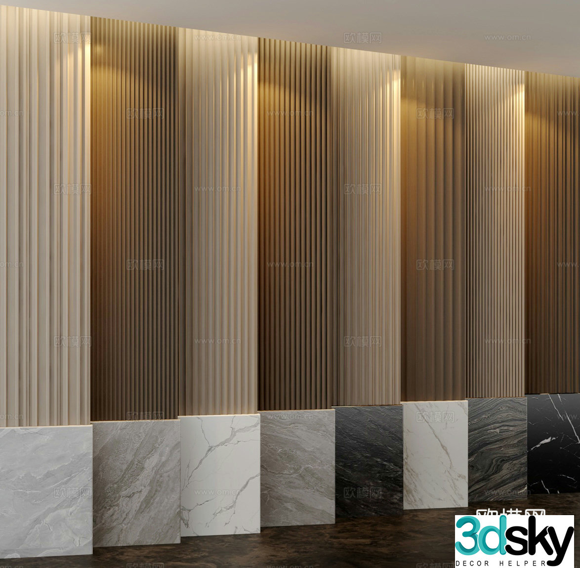 Wavy board stone wall panel 3d model