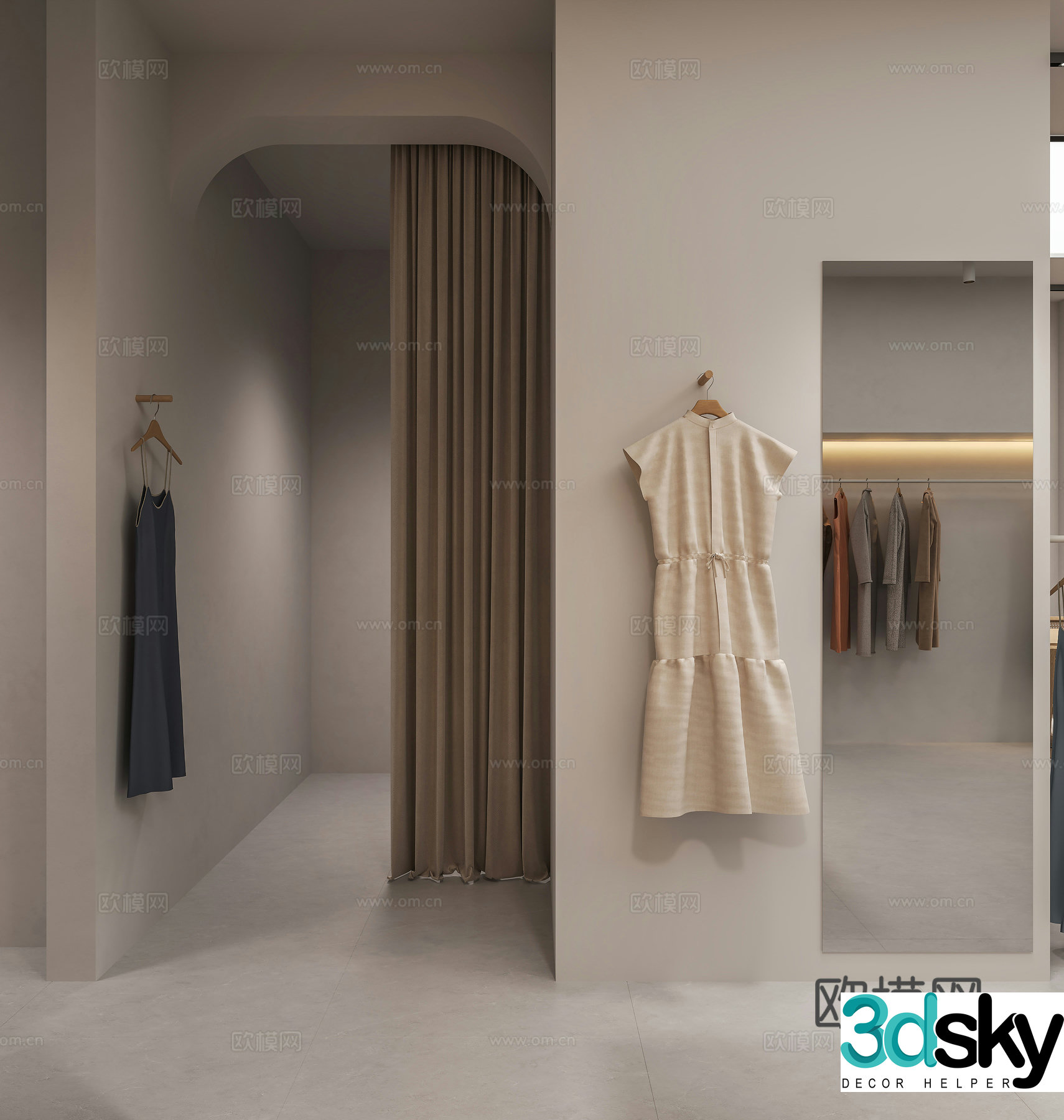 Modern clothing store locker room women clothing store clothes bag skirt simple 3d model