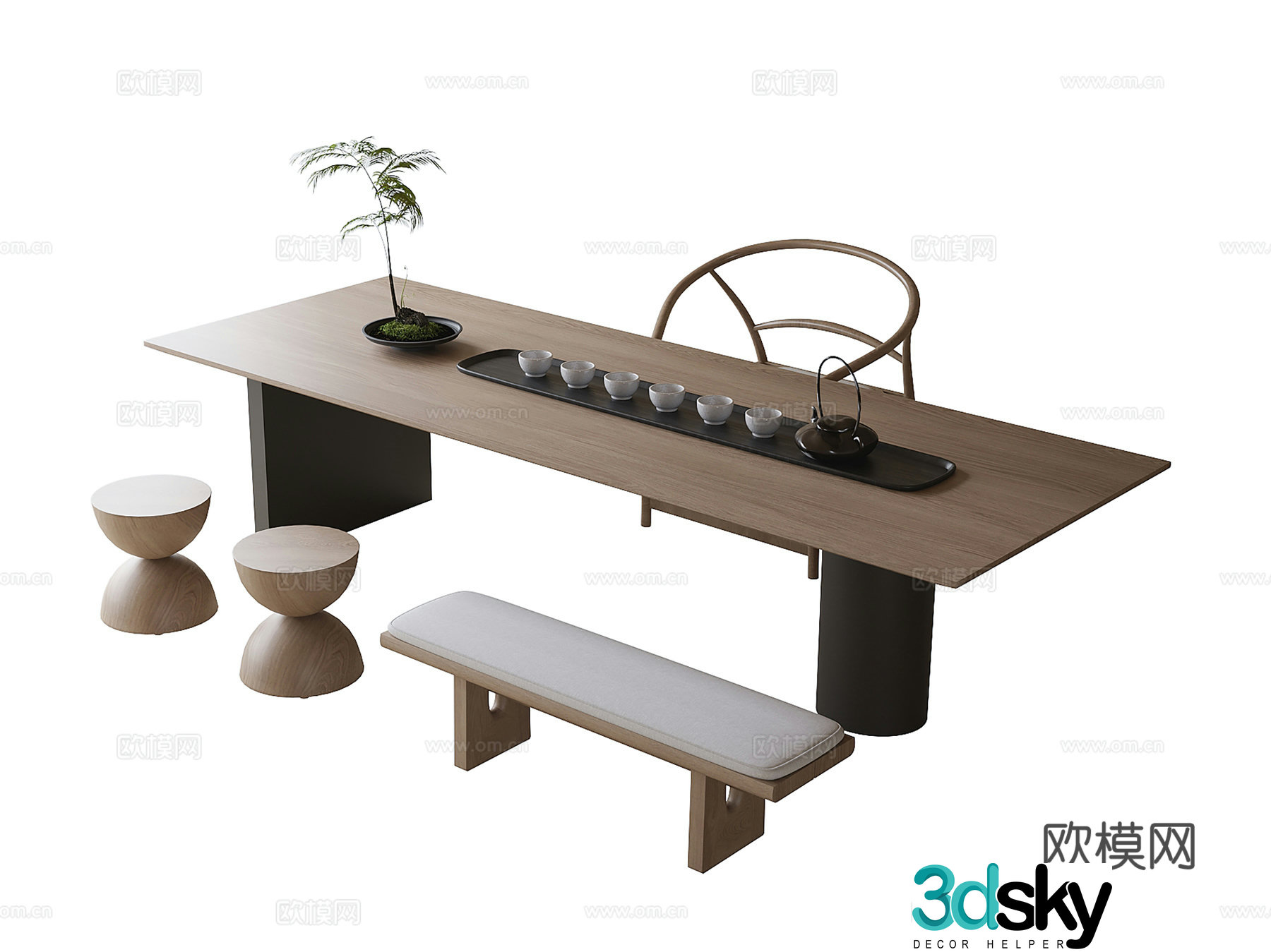 Modern tea table and chair combination 3D model