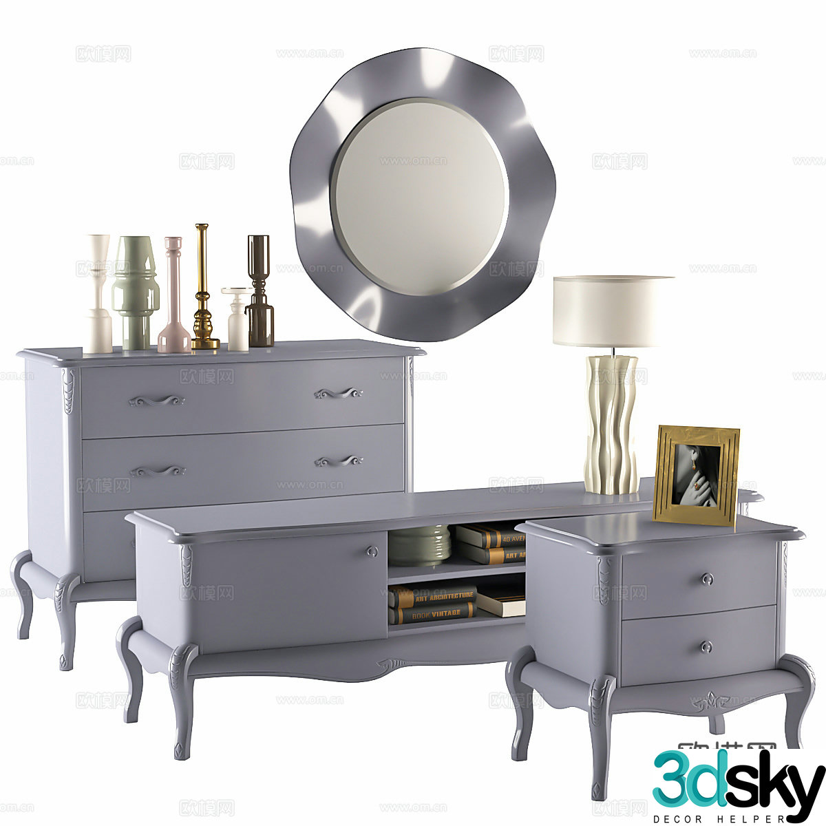 Simple European decorative cabinet cabinet combination side cabinet TV cabinet bedside cabinet low cabinet storage cabinet storage 3D model