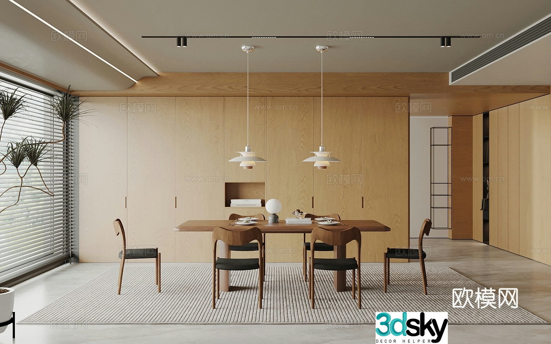 Wasabi Middle Style Restaurant Wasabi Style Dining Table and Chair Middle Style Dining Table and Chair Sideboard 3D Model