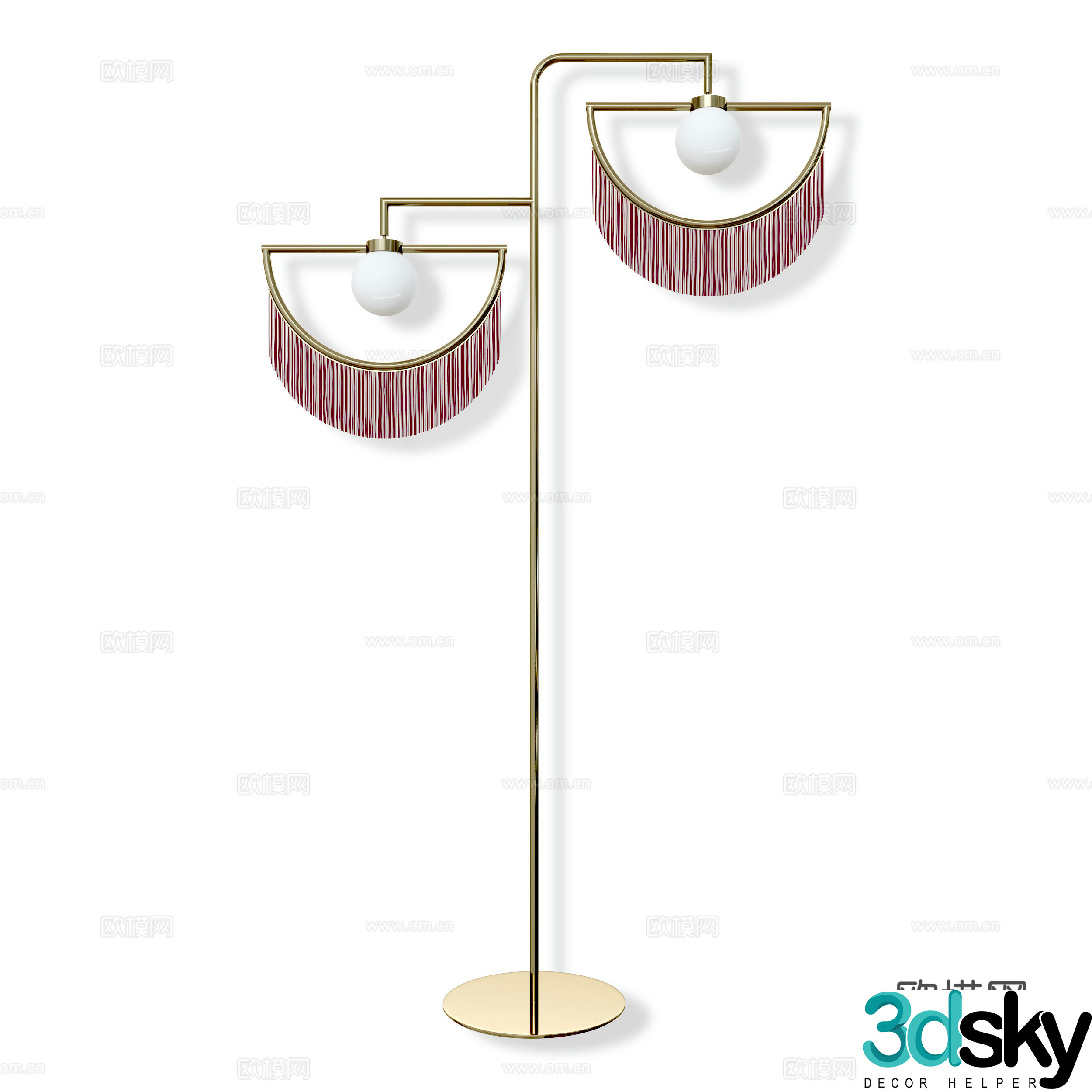 New Chinese style tassel fan-shaped floor lamp 3D model