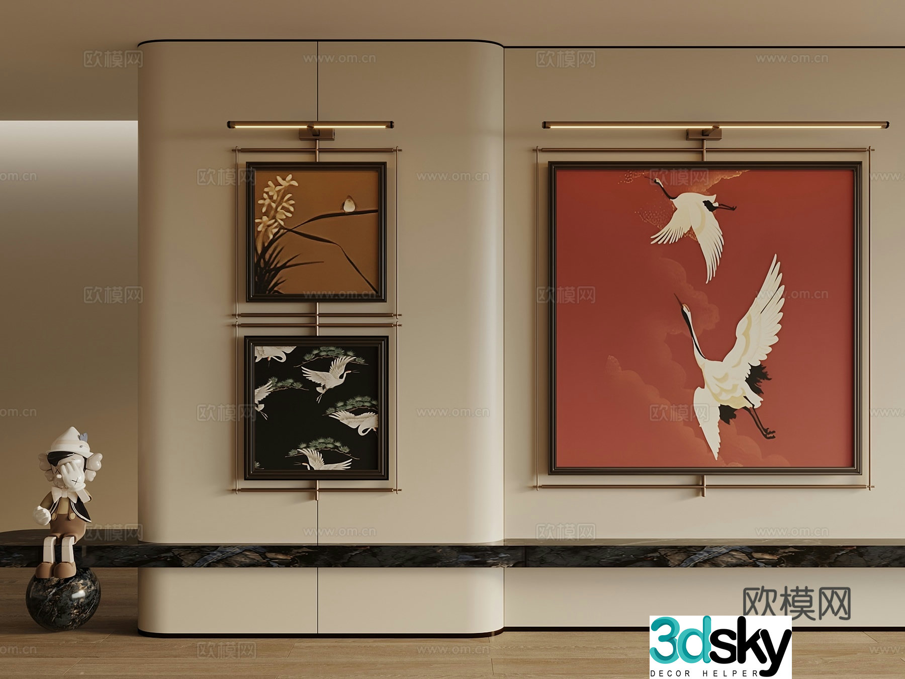 New Chinese style ancient Chinese hanging paintings decorative paintings hanging paintings picture frames living room hanging paintings 3D model