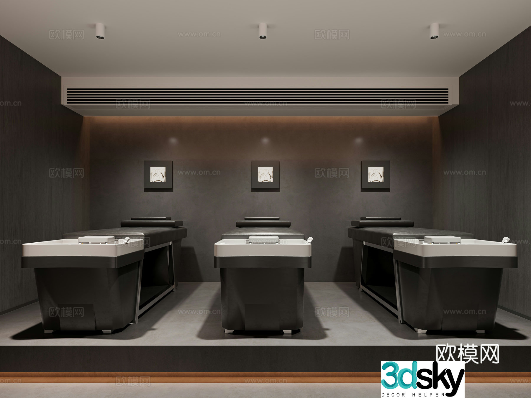 Modern barber shop hair washing area 3d model