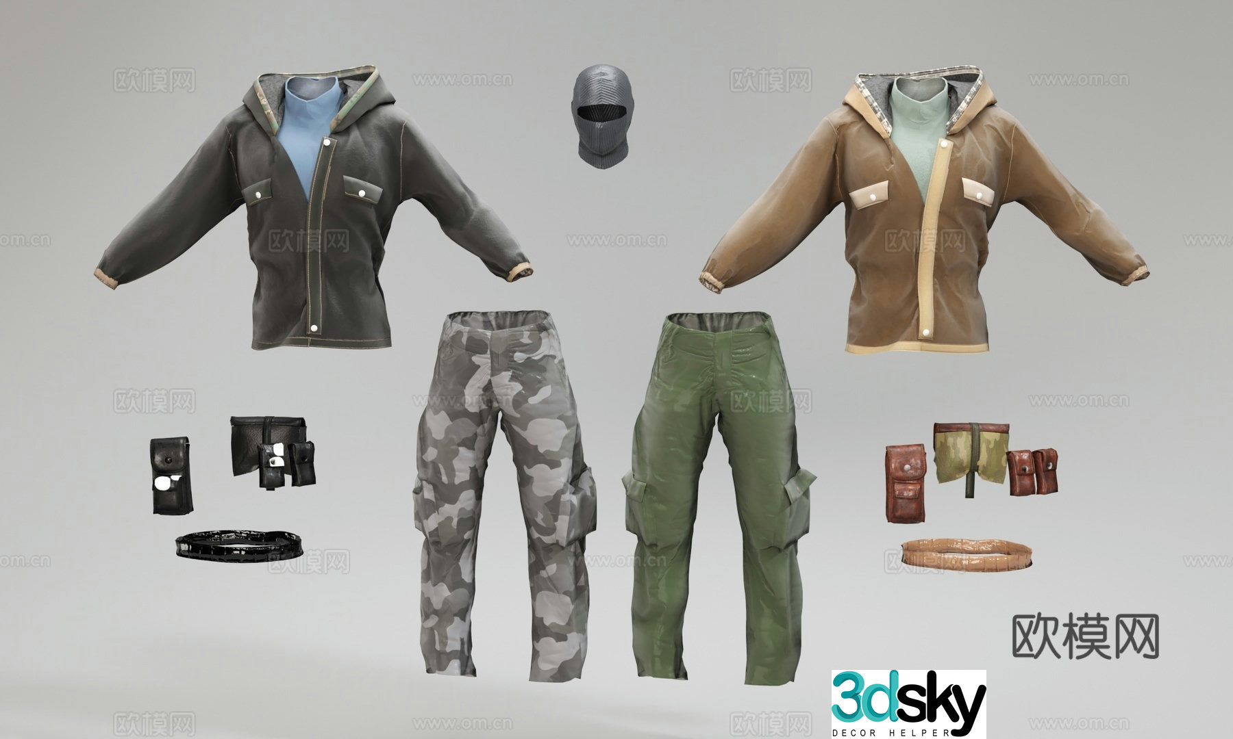 Modern Clothing Clothing Jacket Casual Pants Pants Tops Belt Headband Work Pants 3D Model