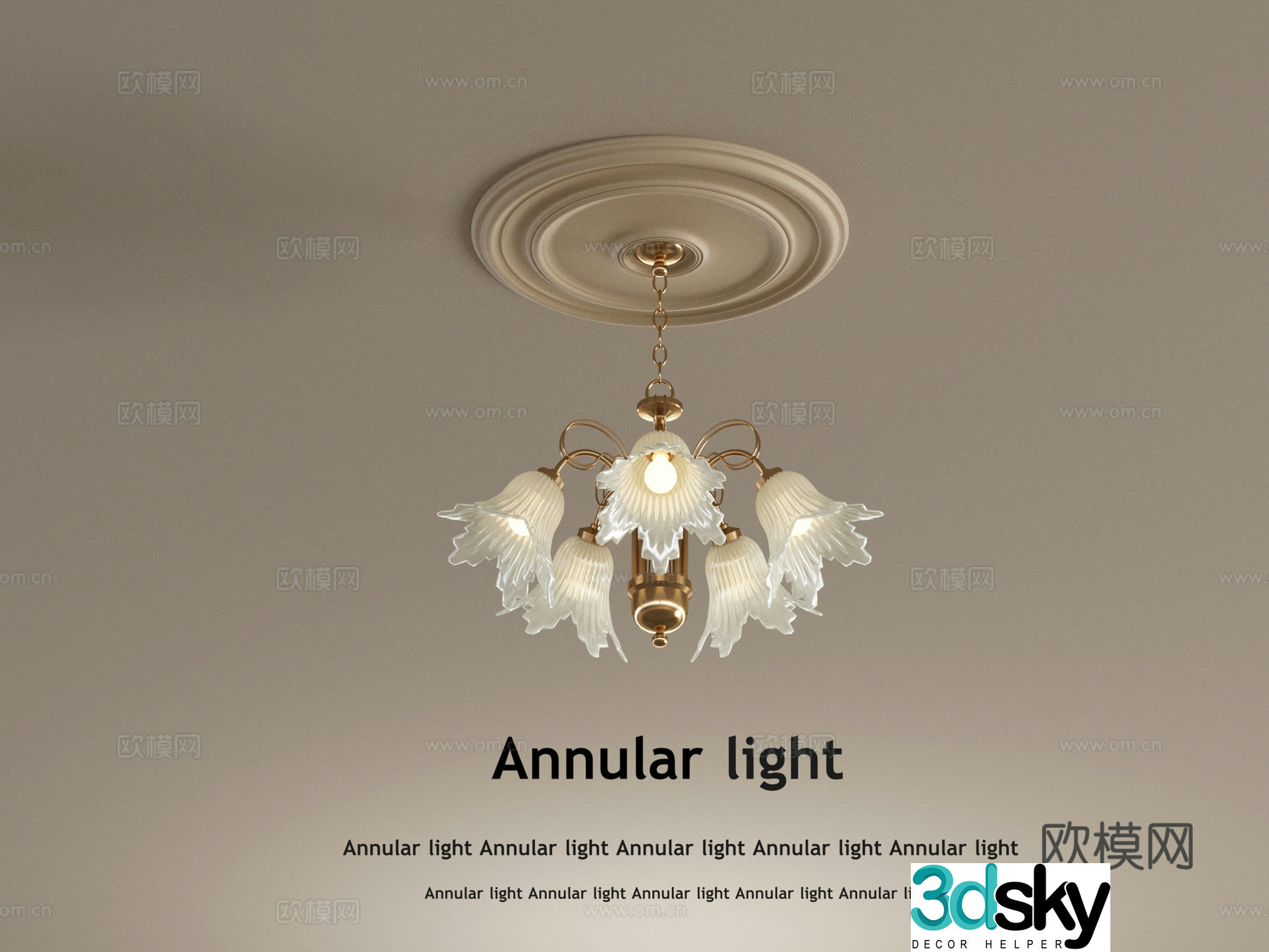 French Creamy Chandelier Multi-head Chandelier 3D Model