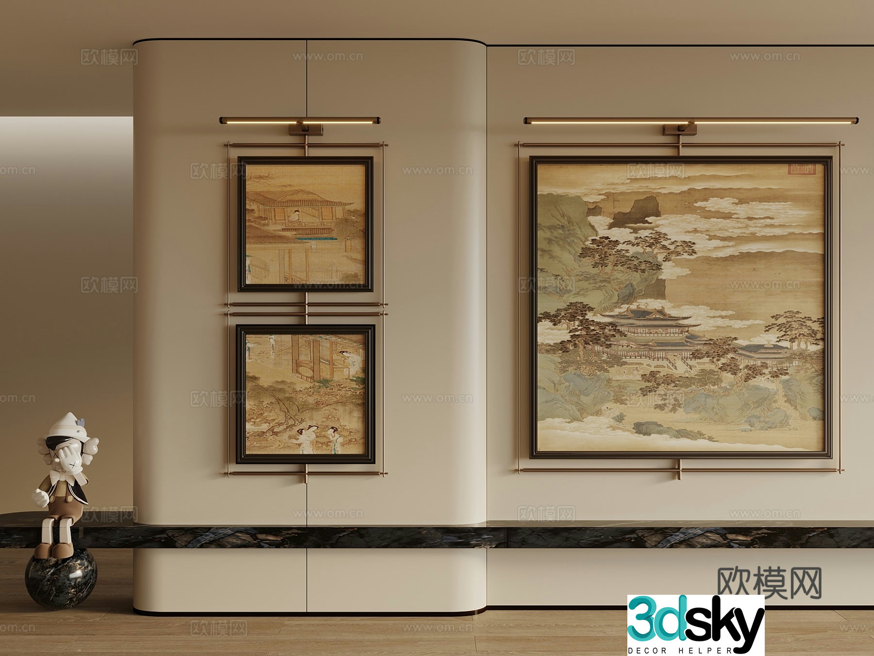 New Chinese style ancient Chinese hanging paintings decorative paintings hanging paintings picture frames living room hanging paintings 3D model