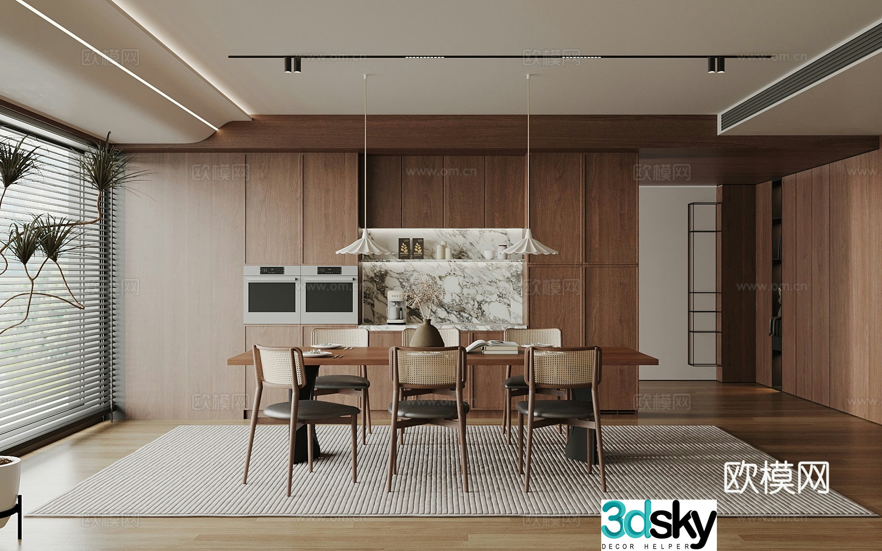 Wasabi Middle Style Restaurant Wasabi Style Dining Table and Chair Middle Style Dining Table and Chair Sideboard 3D Model