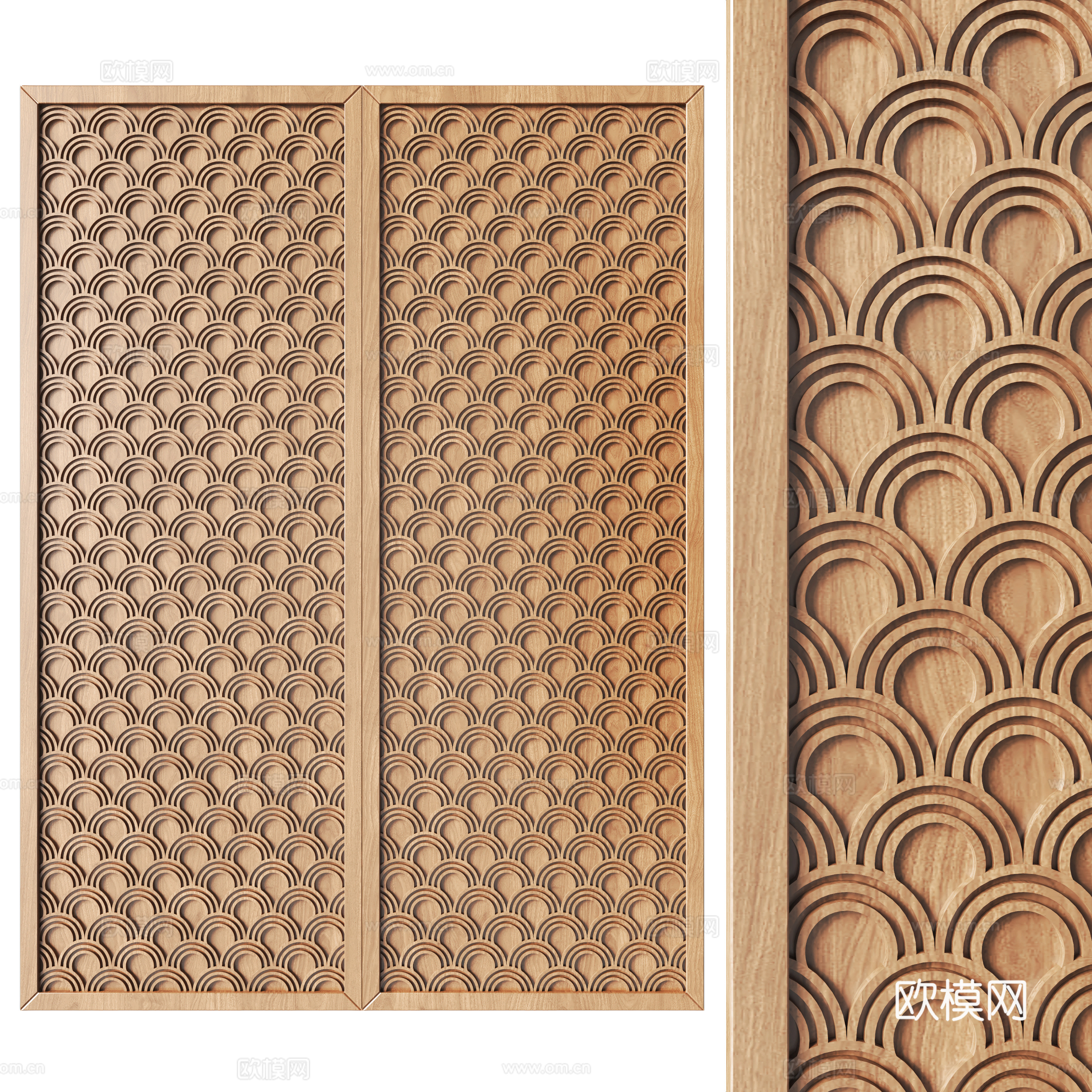 Chinese carved wardrobe door 3D model