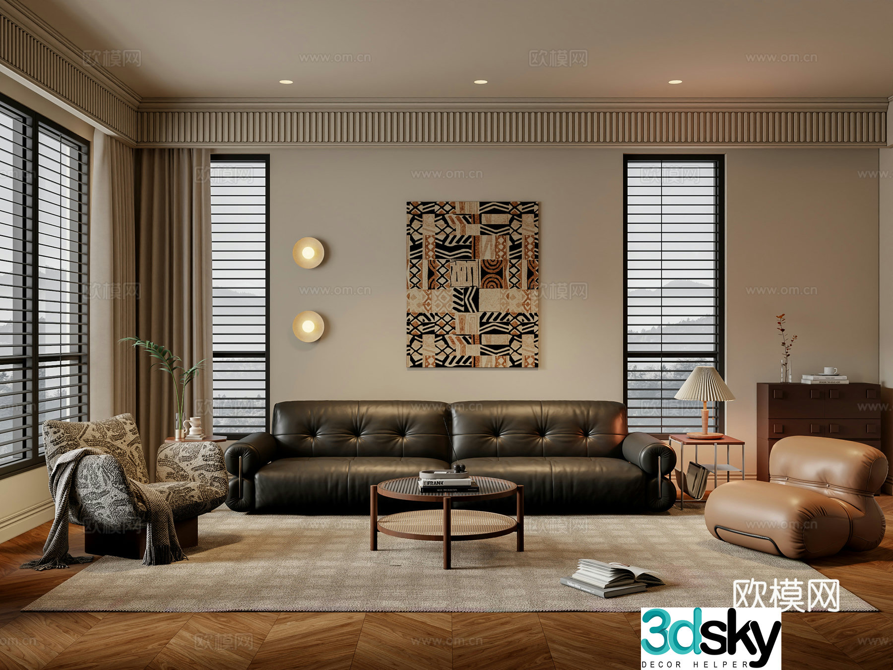 Middle-aged living room 3d model