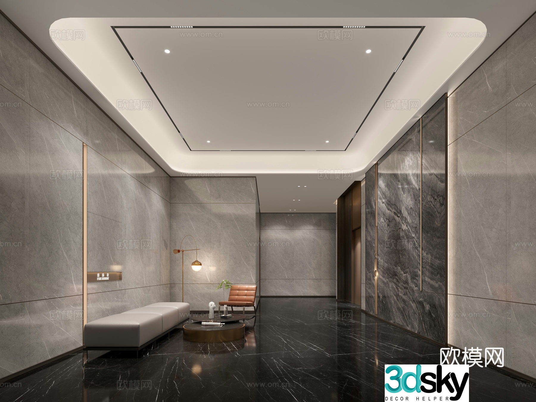 Public area elevator hall 3D model