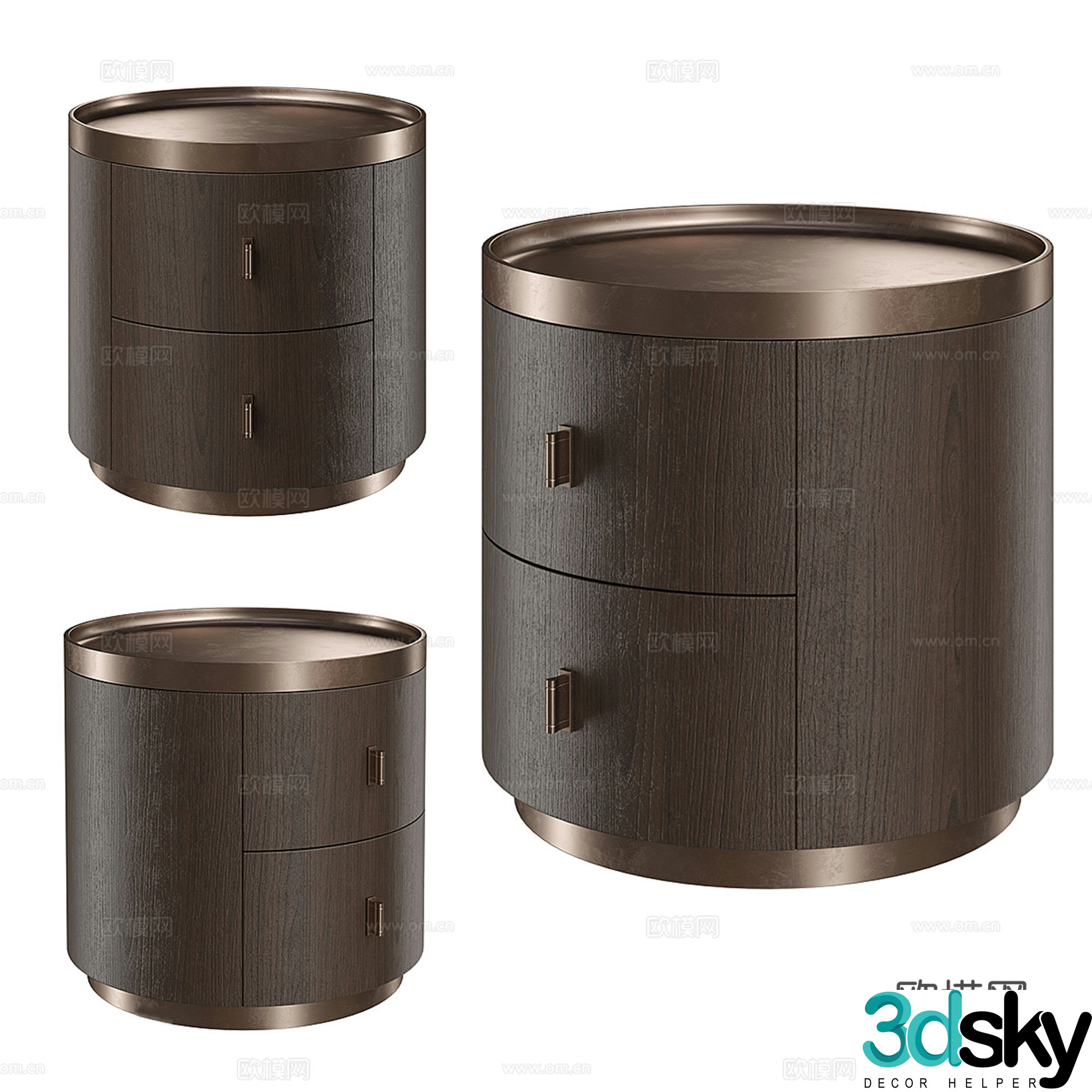 Modern light luxury round bedside table 3D model