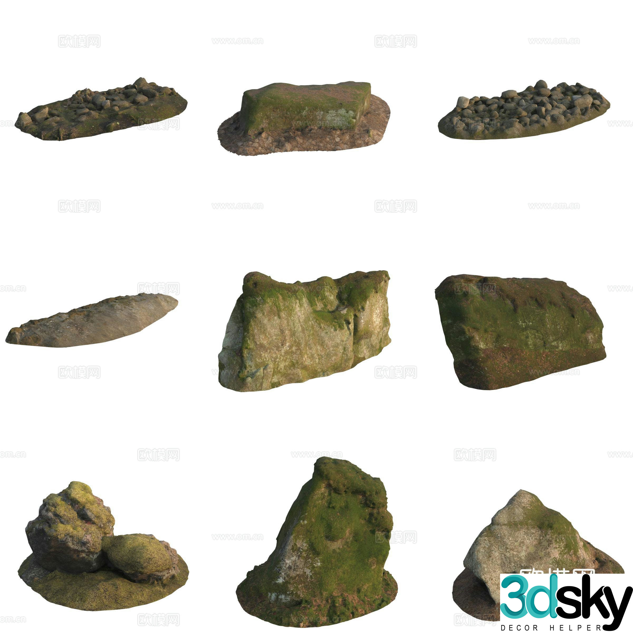 Moss Stone Boulder Rock 3D Model