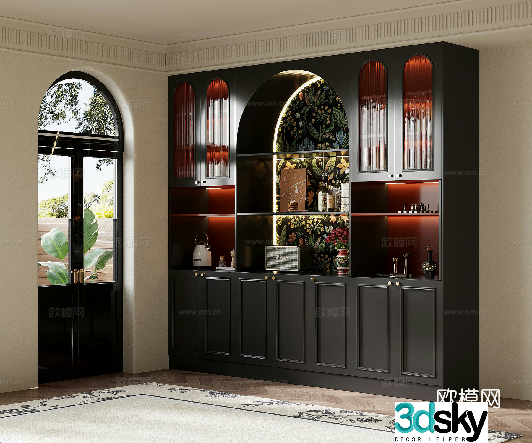 Wine cabinet French retro style wine cabinet sideboard 3D model