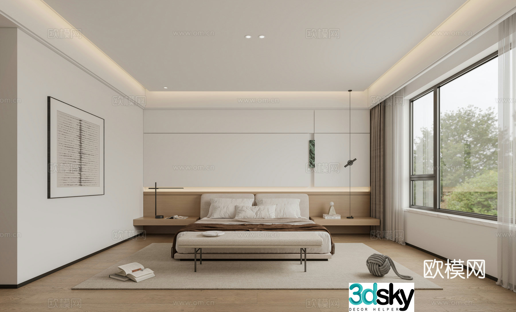 Modern log bedroom 3d model